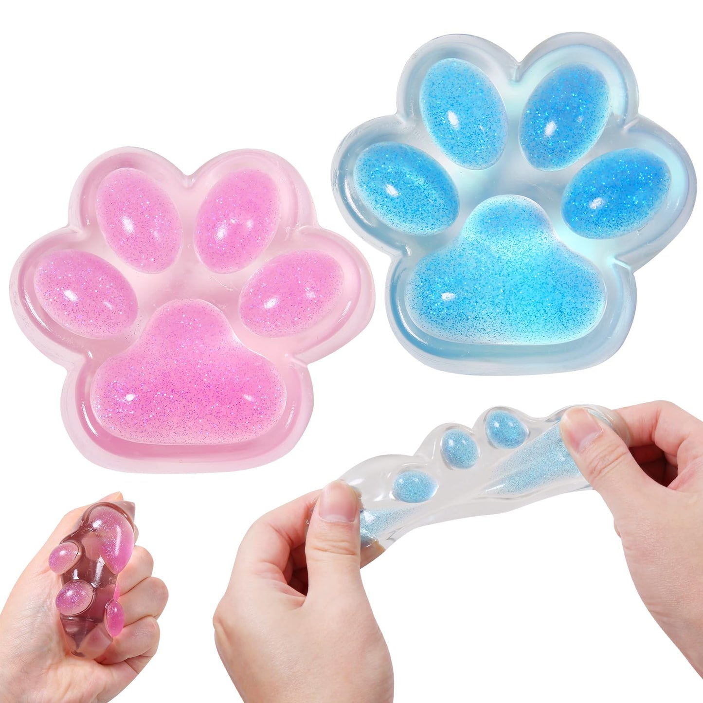 JIACAI 2pcs Pink & Blue Cat Paw Squishy Toys – Soft Squeeze, Kawaii PVC Stress Relievers