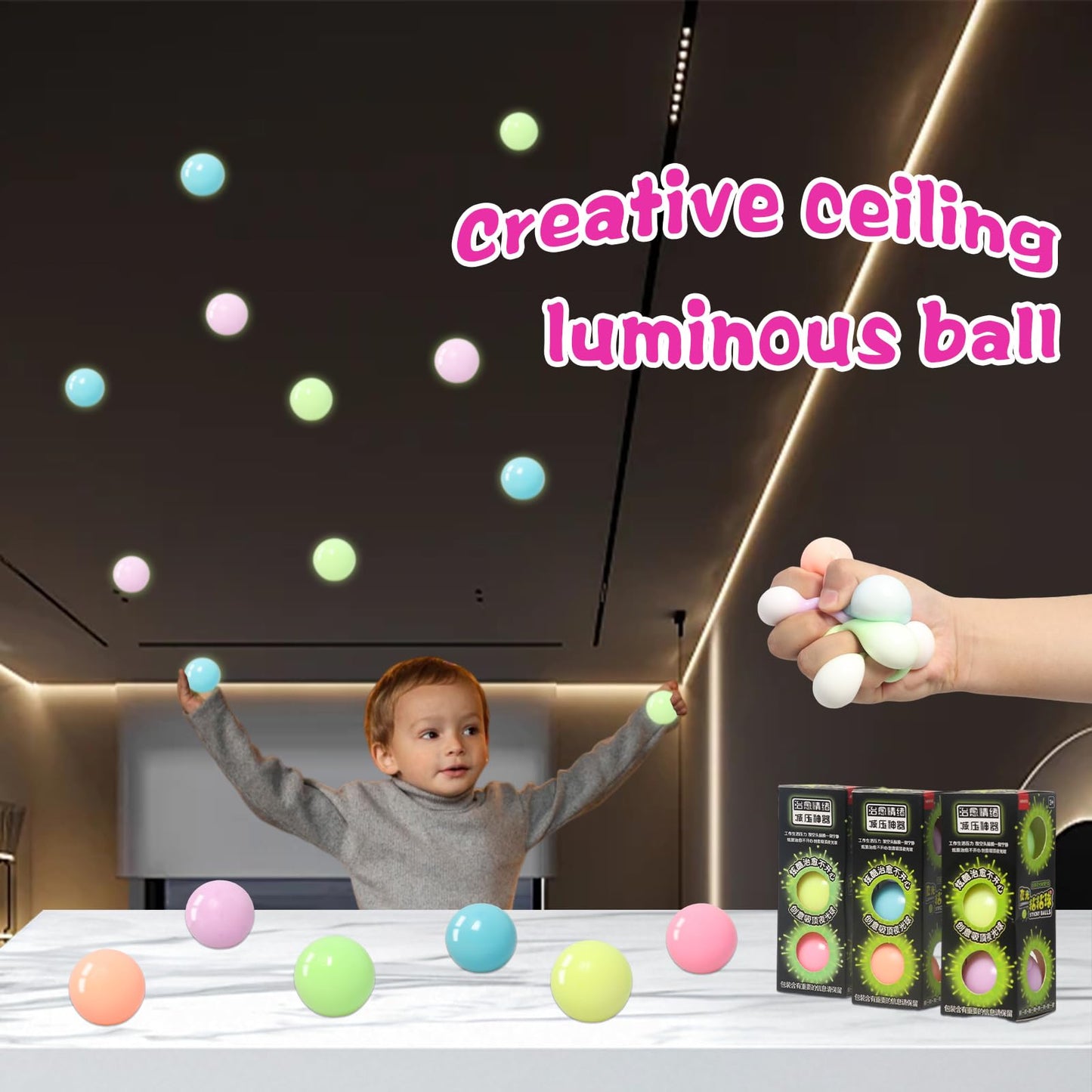 JIACAI 3pcs Lumi Balls Glow-in-the-Dark Ceiling Sticky Balls – ASMR Sticky Ball Set for All Ages