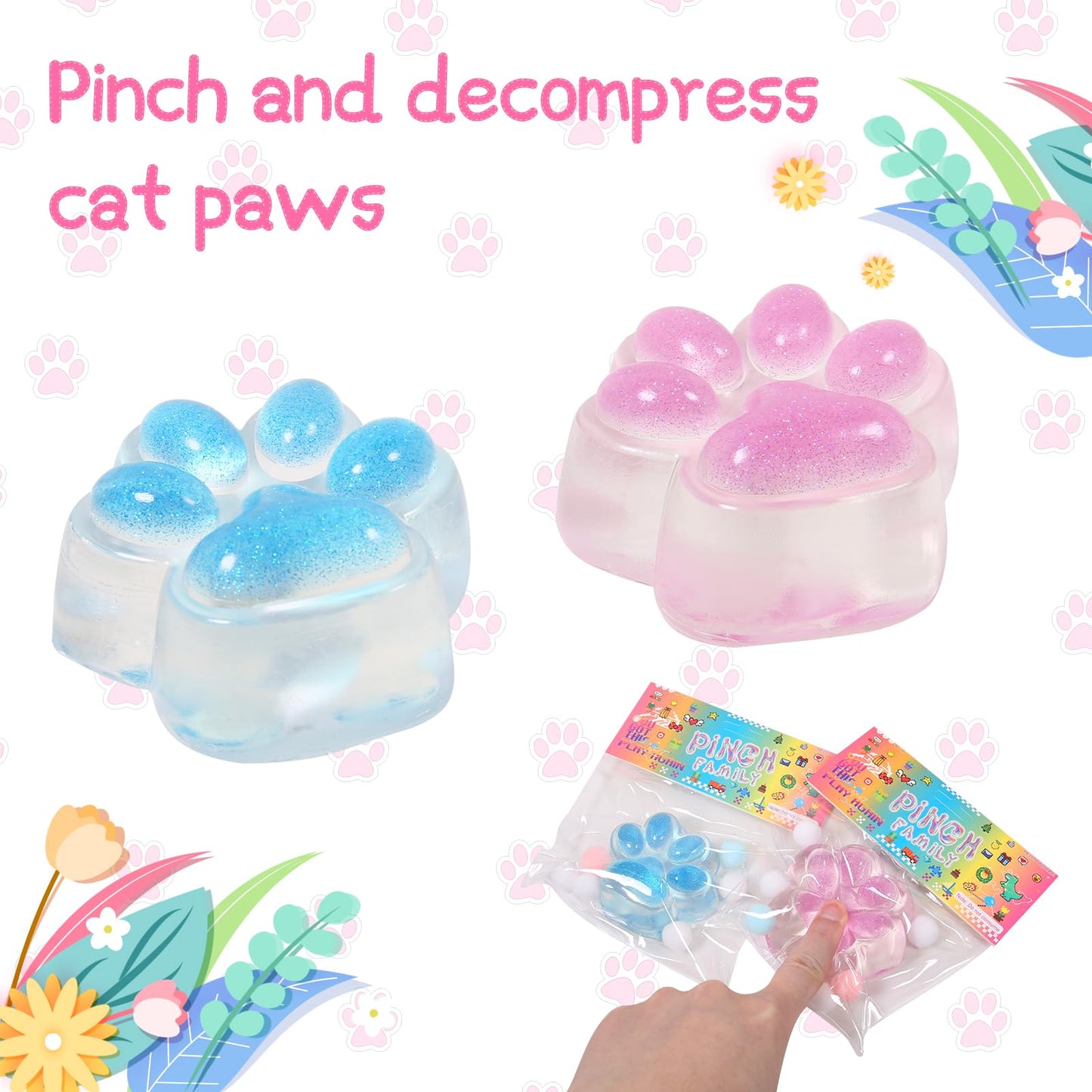 JIACAI Pink Cat Paw Squishy Toy – 2.36-Inch TPR Stress Reliever, Gift for Teens