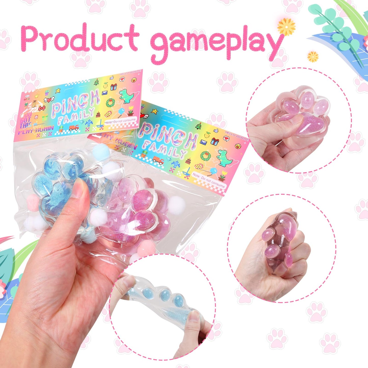 JIACAI Pink Cat Paw Squishy Toy – 2.36-Inch TPR Stress Reliever, Gift for Teens