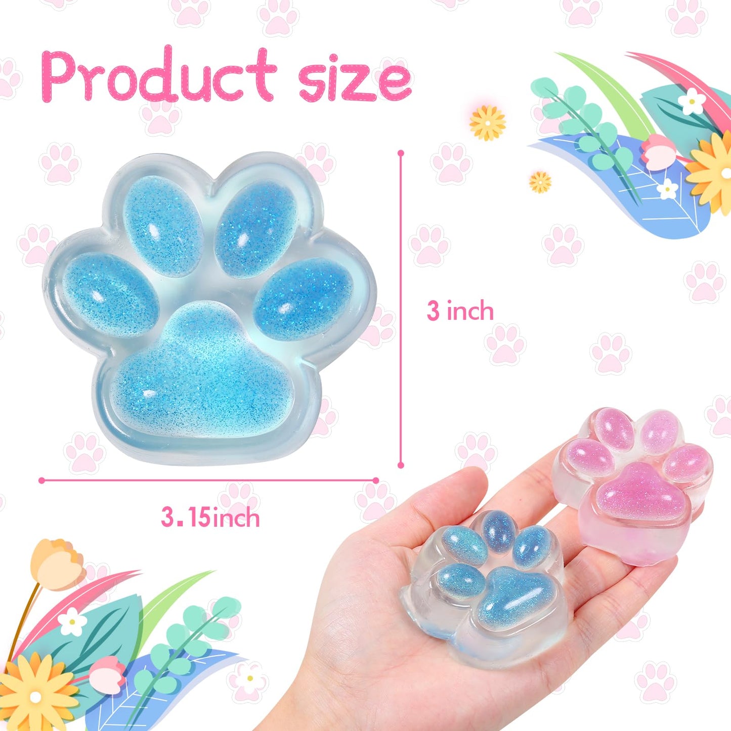 JIACAI Pink Cat Paw Squishy Toy – 2.36-Inch TPR Stress Reliever, Gift for Teens