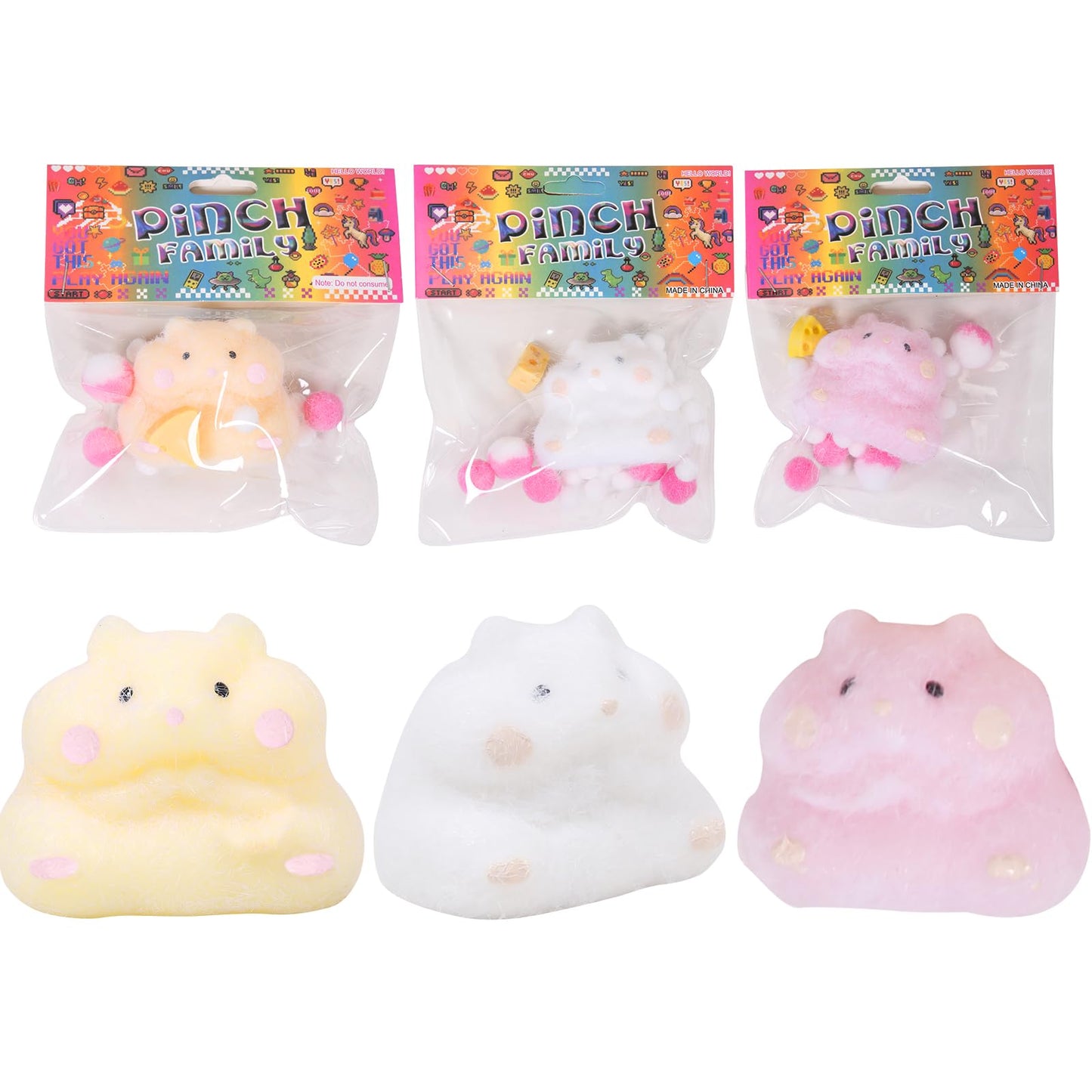 JIACAI 3pcs Squishy Hamster Squeeze Toys – Kawaii Fidget Stress Relief for Kids
