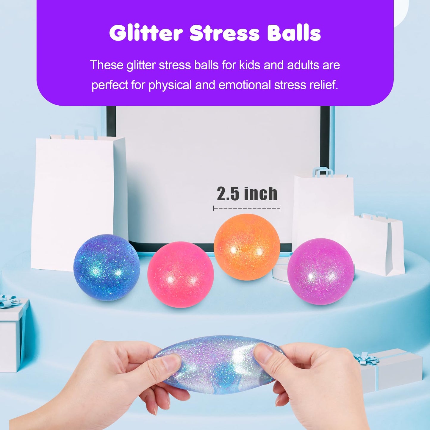 JIACAI 2.4-in Glitter Sugar Ball Stress Balls - 3-Pack Slow Rise Squishy