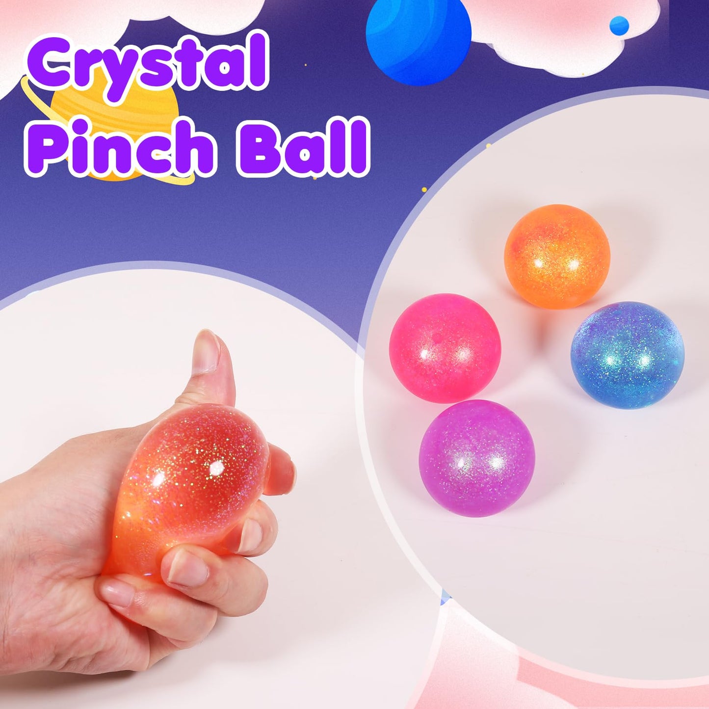 JIACAI 2.4-in Glitter Sugar Ball Stress Balls - 3-Pack Slow Rise Squishy