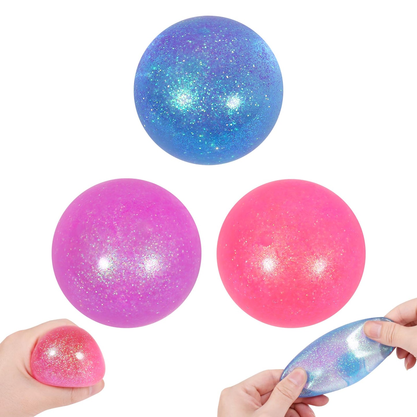 JIACAI 2.4-in Glitter Sugar Ball Stress Balls - 3-Pack Slow Rise Squishy