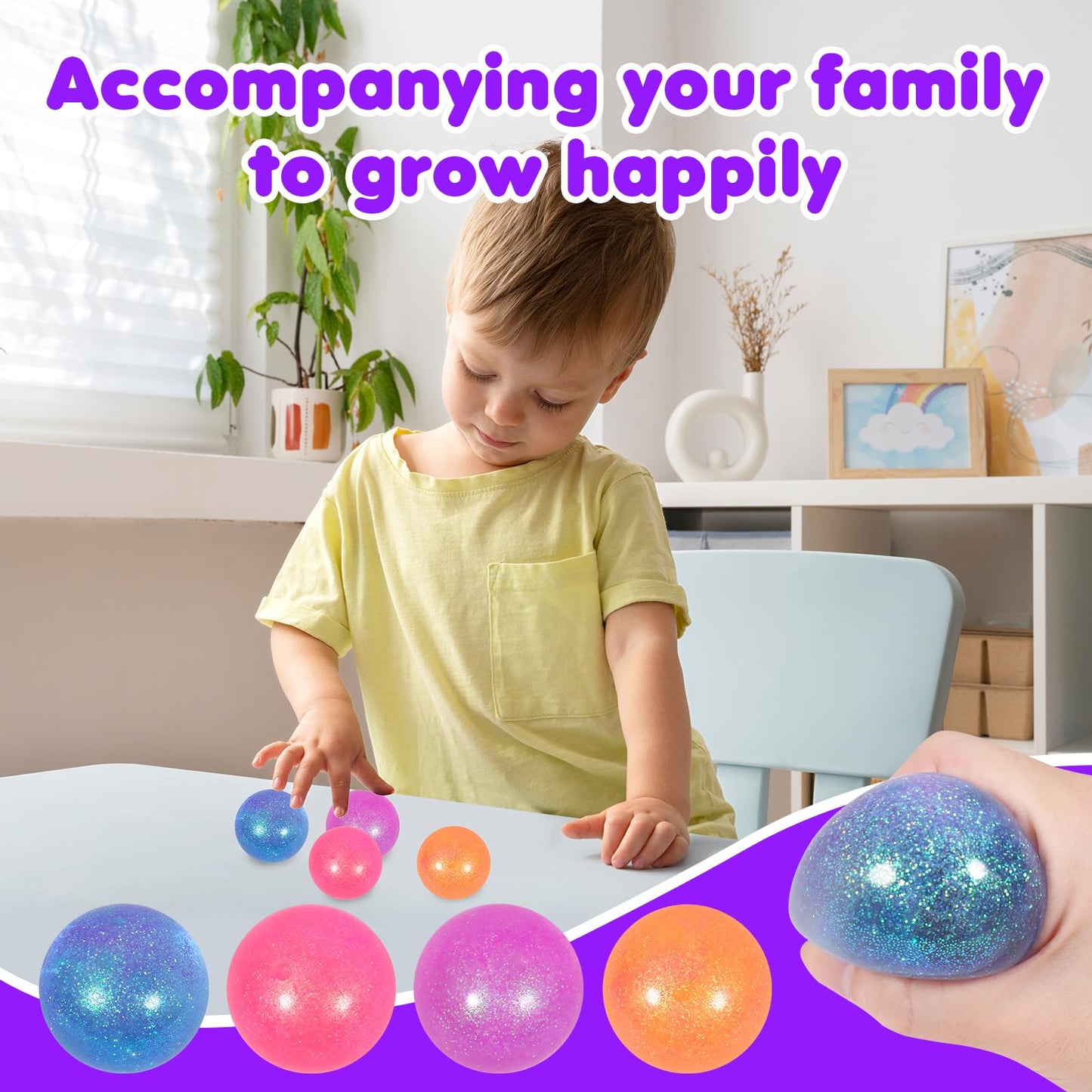 JIACAI 2.4-in Glitter Sugar Ball Stress Balls - 3-Pack Slow Rise Squishy