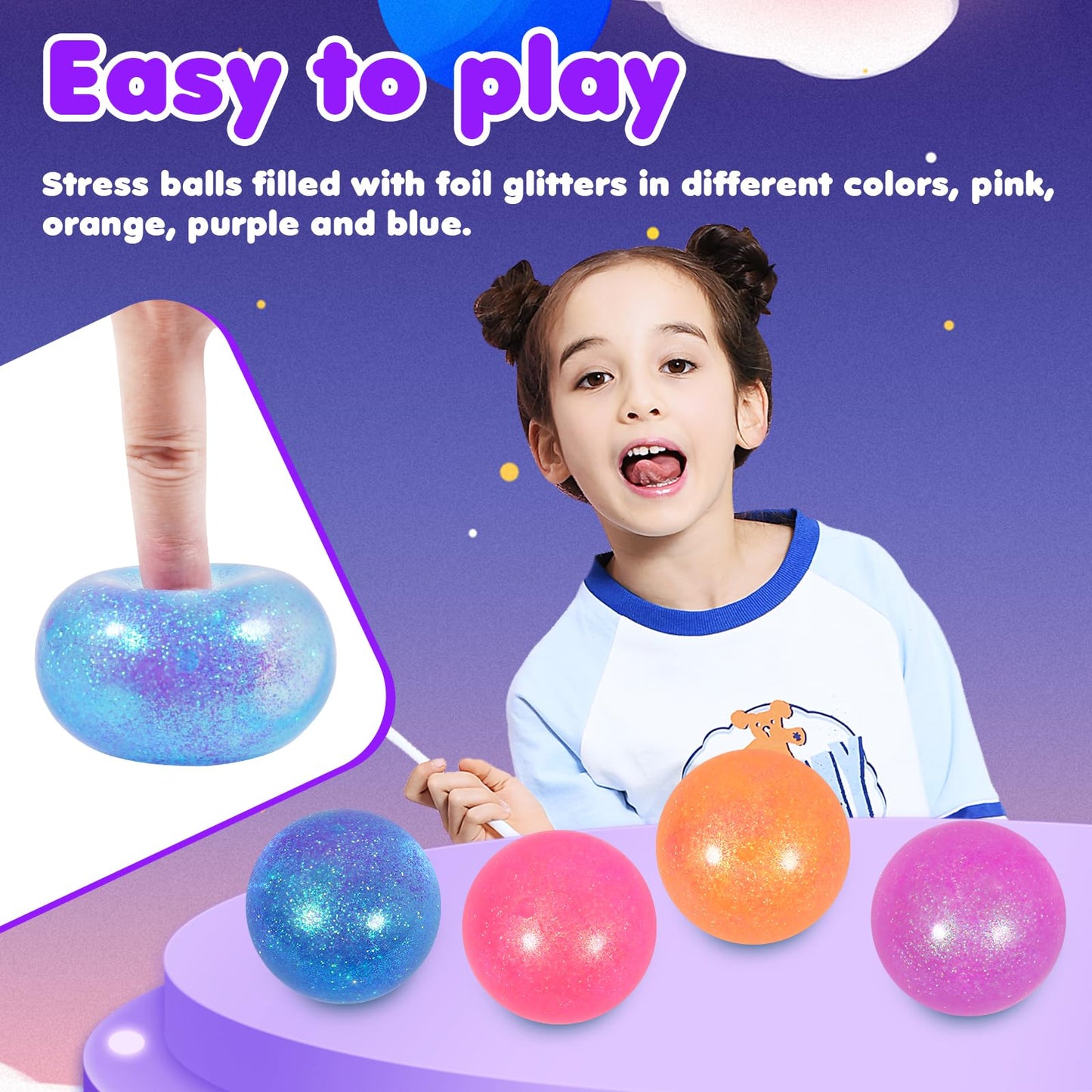 JIACAI 2.4-in Glitter Sugar Ball Stress Balls - 3-Pack Slow Rise Squishy