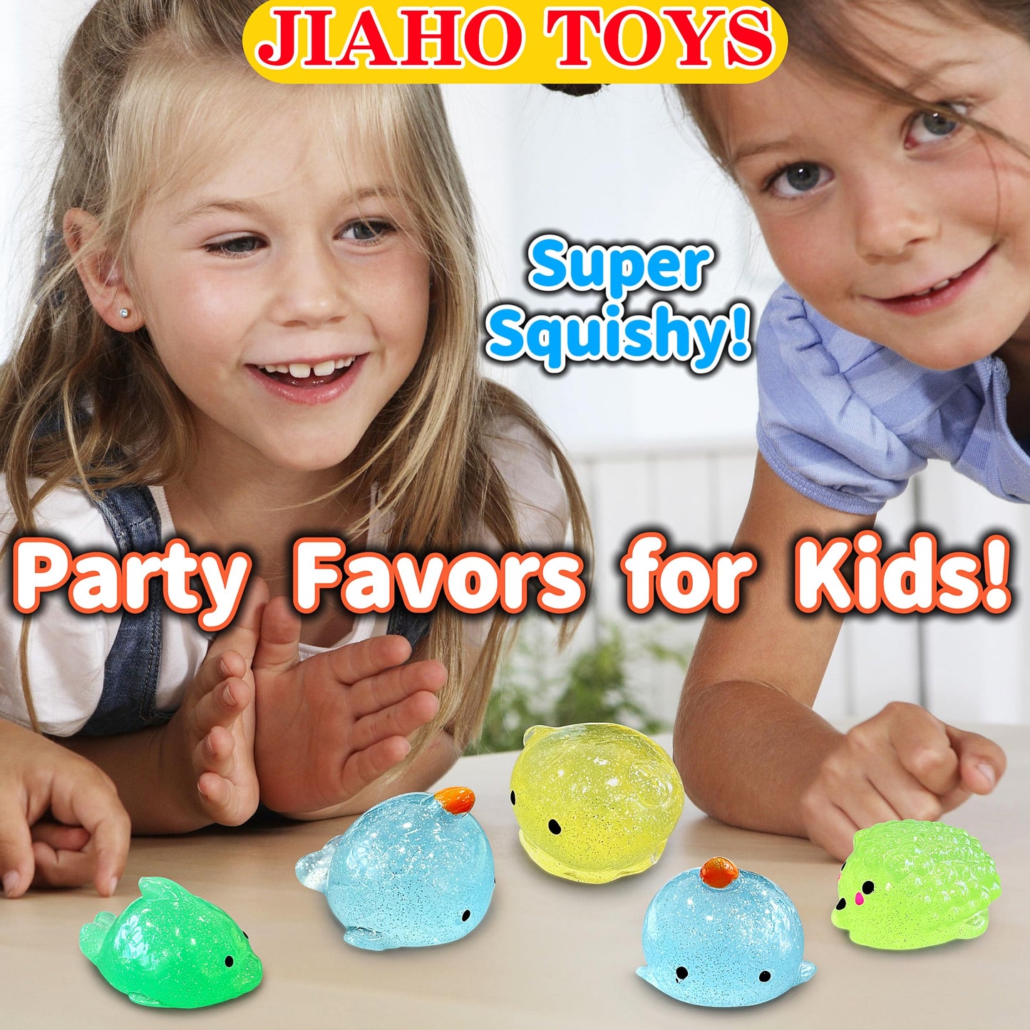JIAHO 4 Pcs Jumbo Glitter Mochi Squishy Toys – Sea Animals Fidget Set for Kids