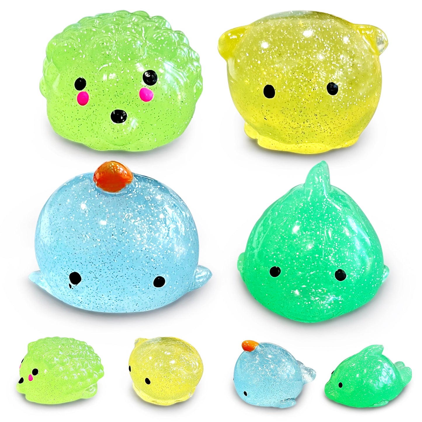 JIAHO 4 Pcs Jumbo Glitter Mochi Squishy Toys – Sea Animals Fidget Set for Kids