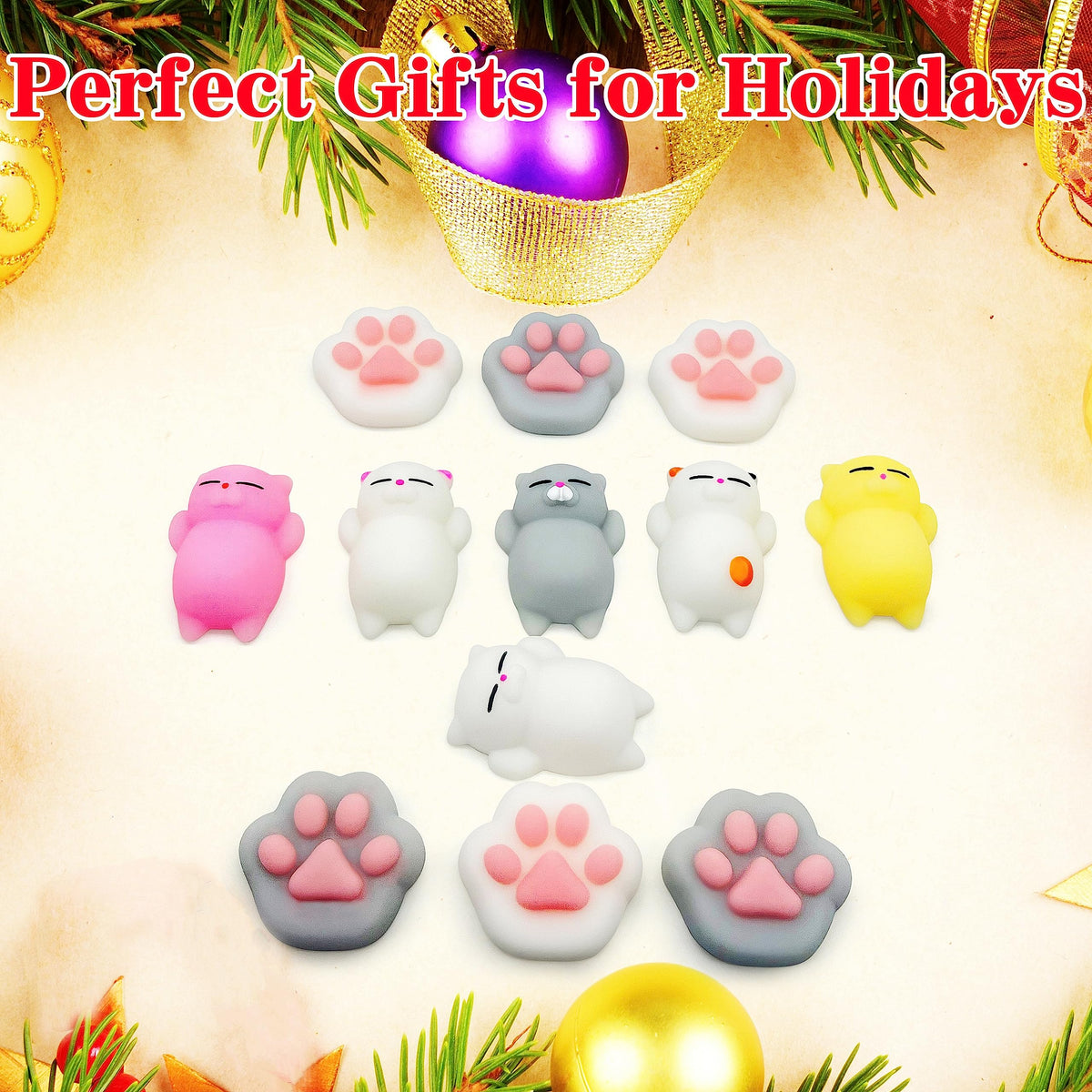 JIAHO 6 Pcs Cat Paws Mochi Squishy Toys – Fidget Fun, Party Favors & Prizes for Kids