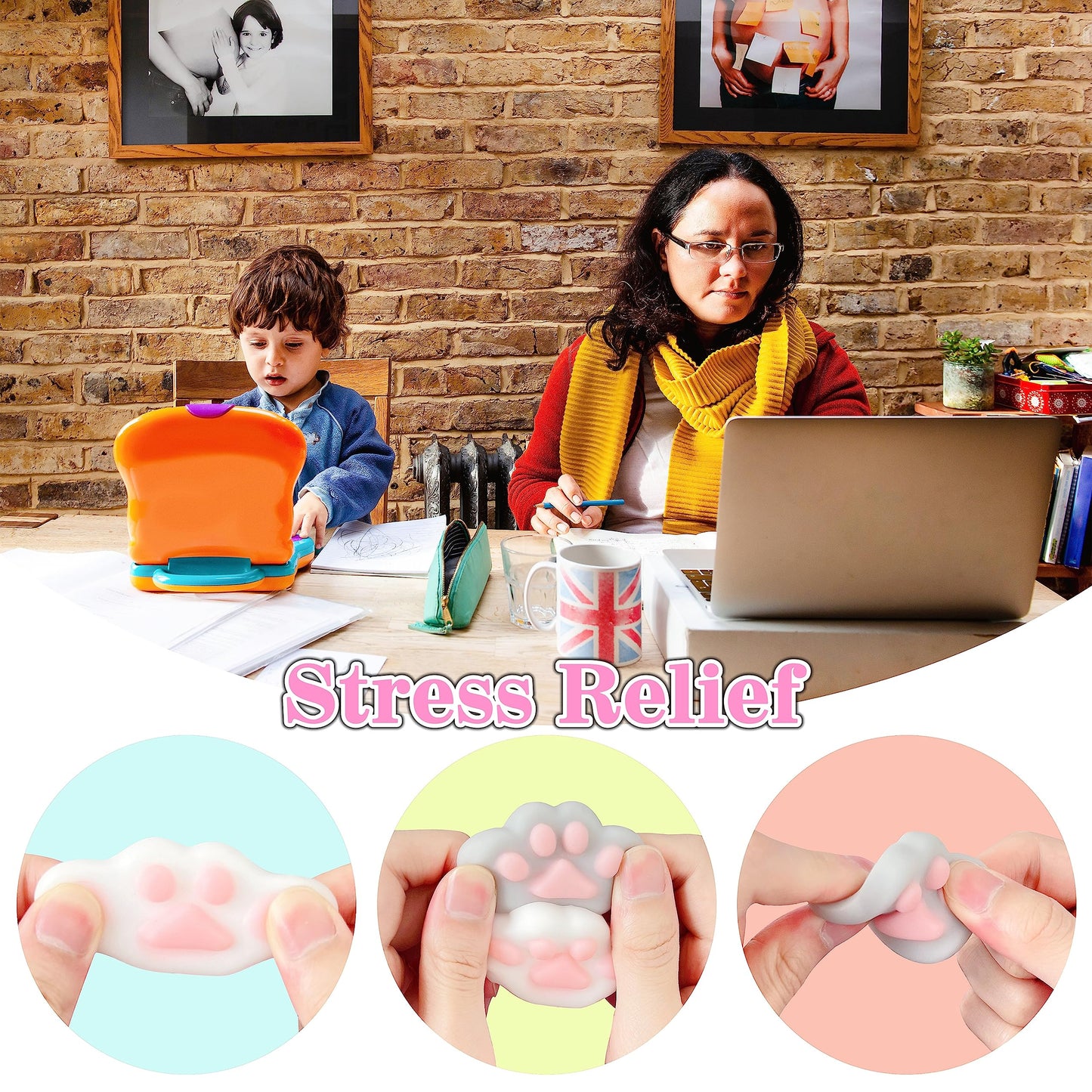 JIAHO 6 Pcs Cat Paws Mochi Squishy Toys – Fidget Fun, Party Favors & Prizes for Kids