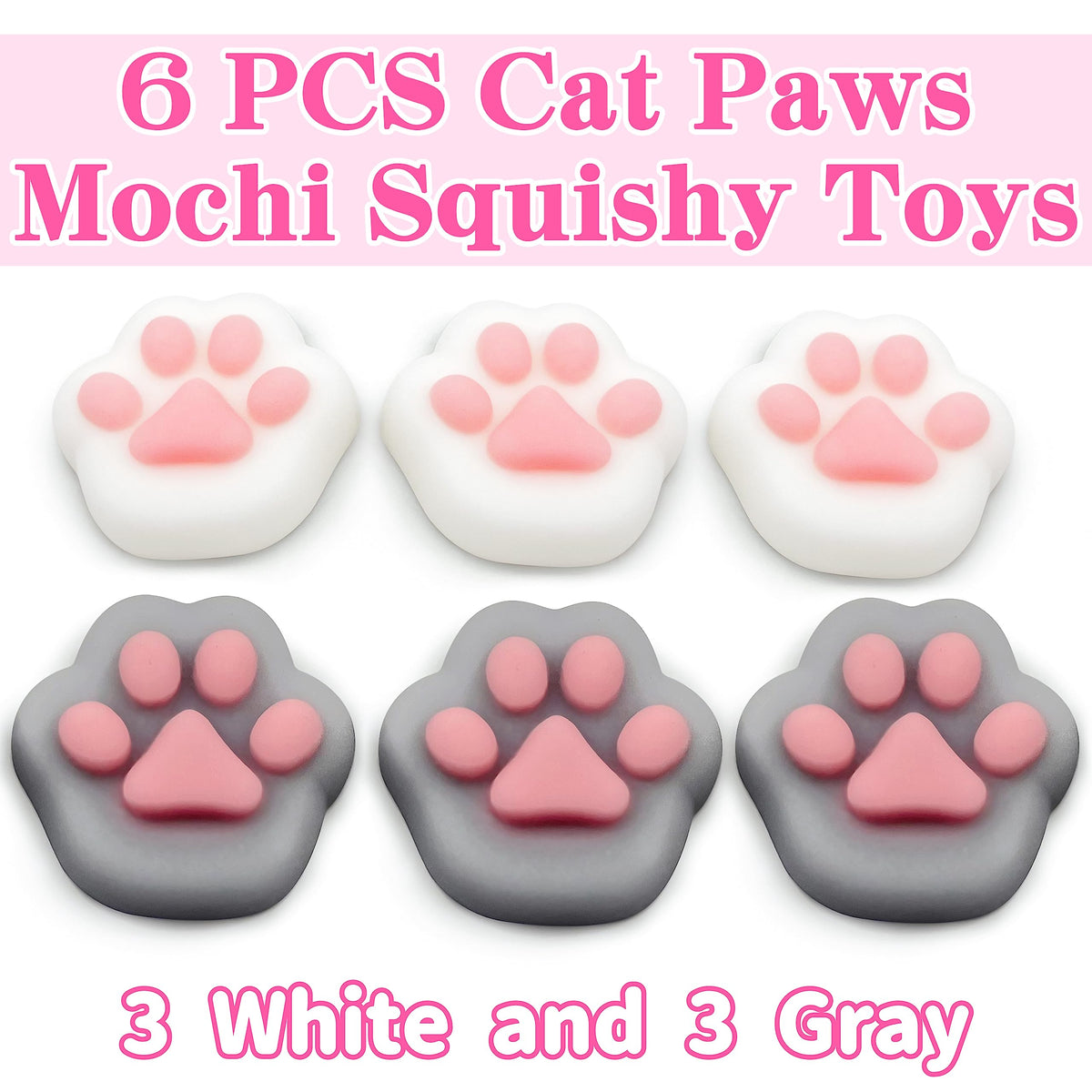 JIAHO 6 Pcs Cat Paws Mochi Squishy Toys – Fidget Fun, Party Favors & Prizes for Kids