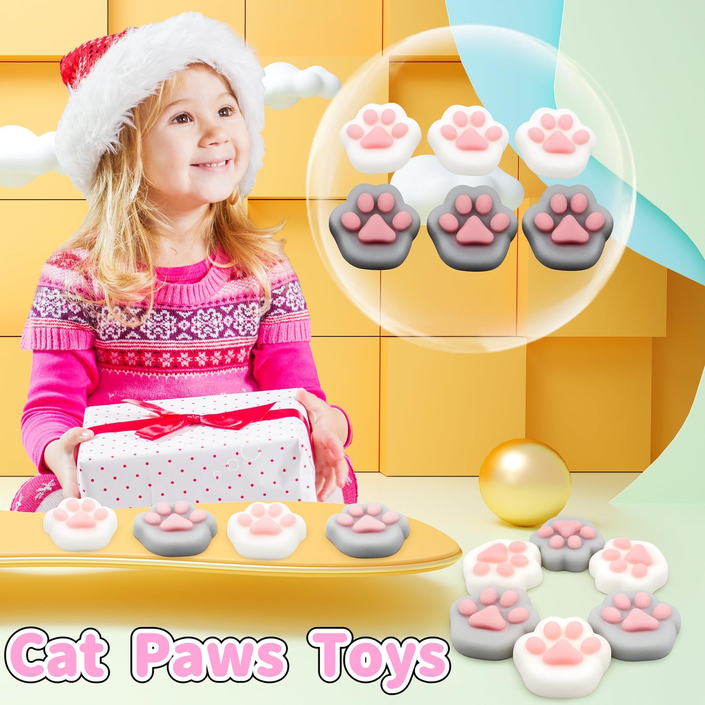 JIAHO 6 Pcs Cat Paws Mochi Squishy Toys – Fidget Fun, Party Favors & Prizes for Kids