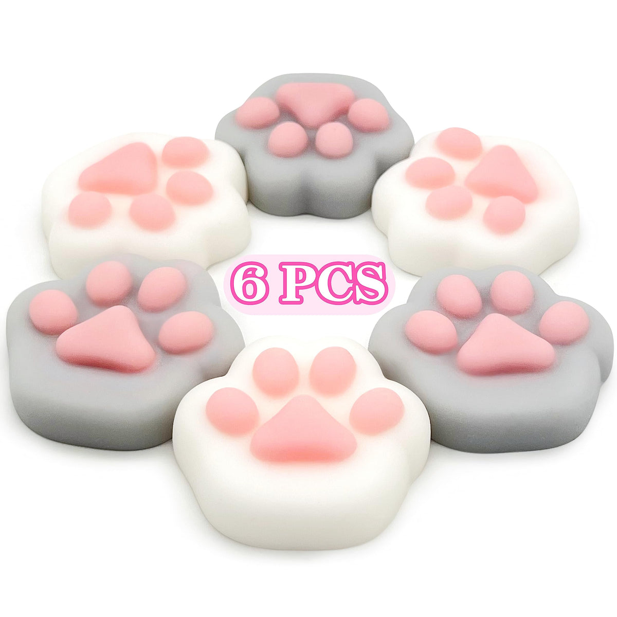 JIAHO 6 Pcs Cat Paws Mochi Squishy Toys – Fidget Fun, Party Favors & Prizes for Kids