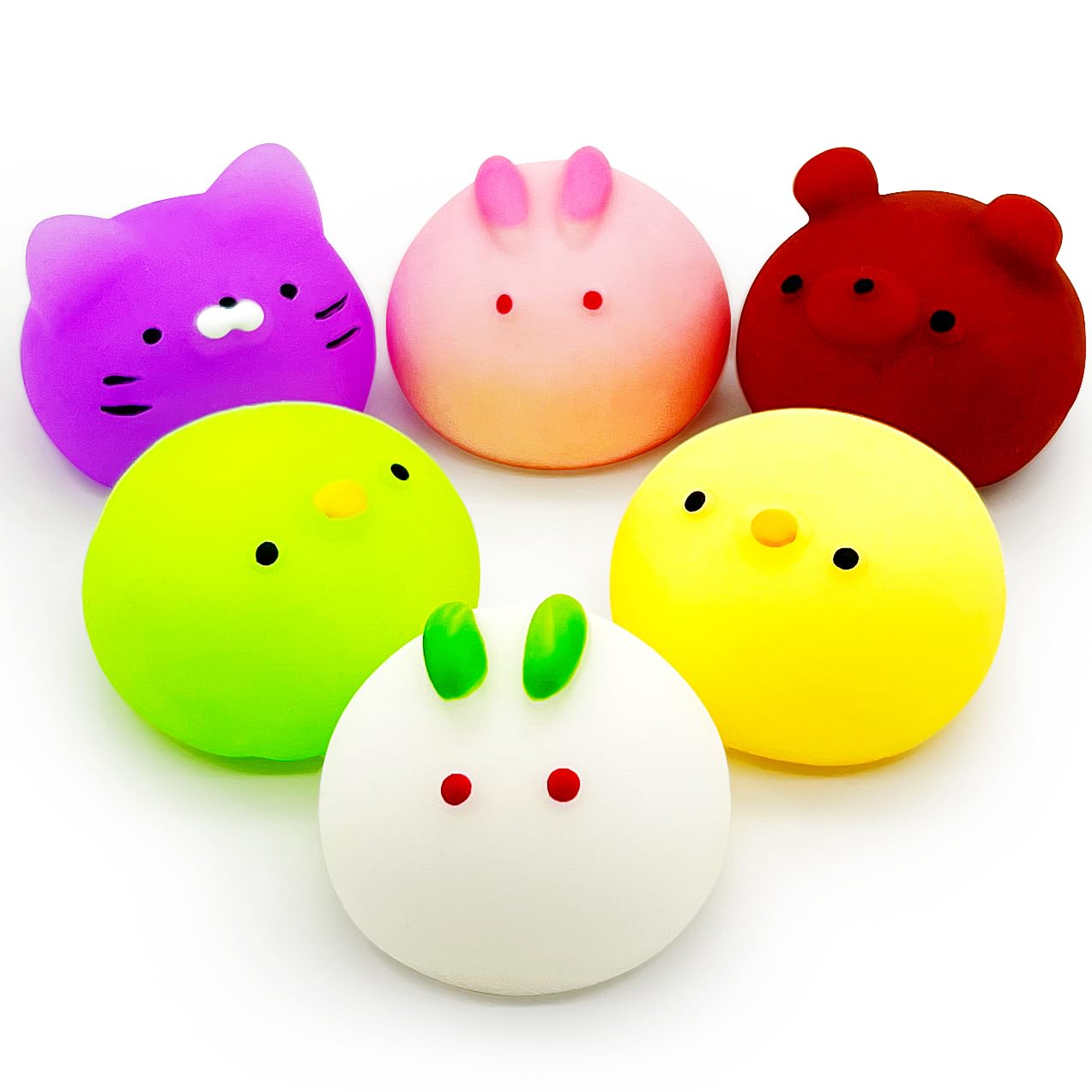 JIAHO 6 Pcs Mochi Squishy Toys – Cute Round Animal Fidgets for Party Favors and Classroom Prizes