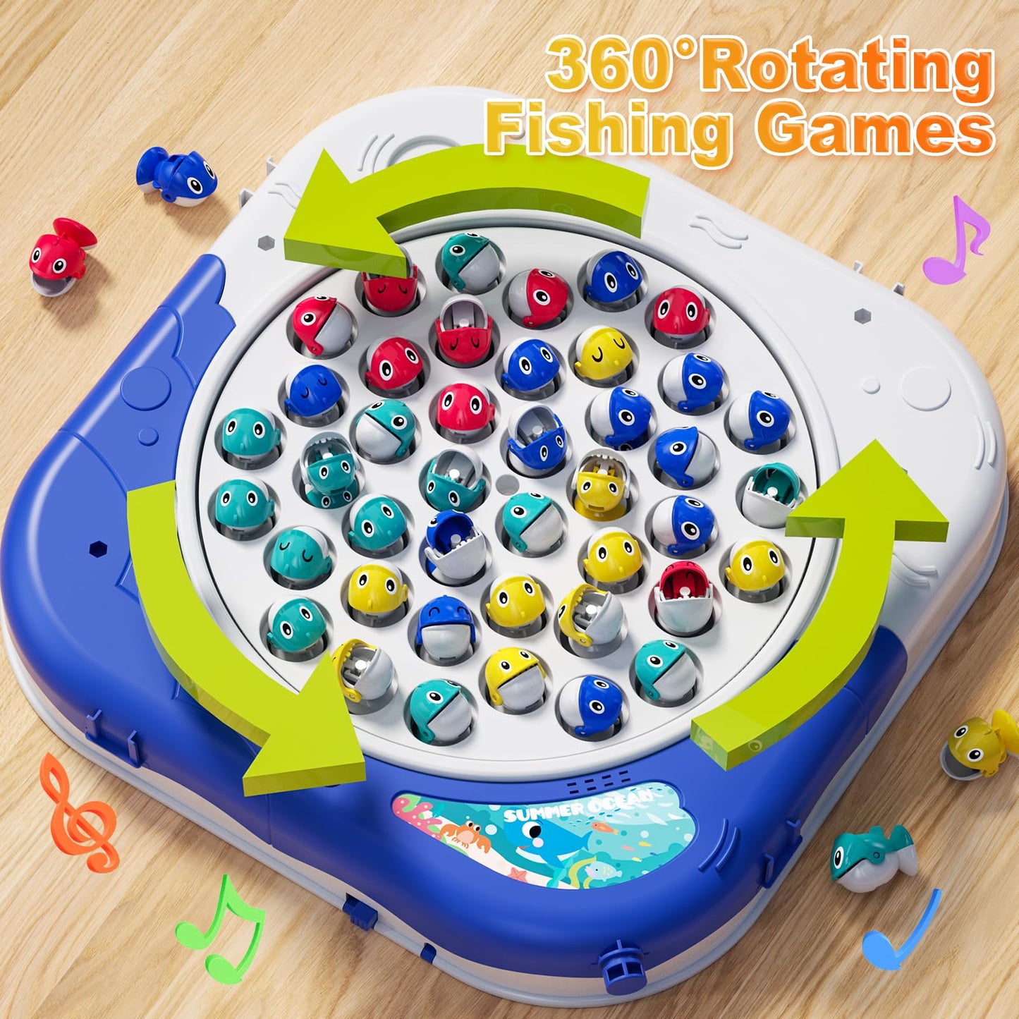 Jiakora Magnetic Fishing Game for Kids — Ages 1-7, 42 Fishes, Rotating Board