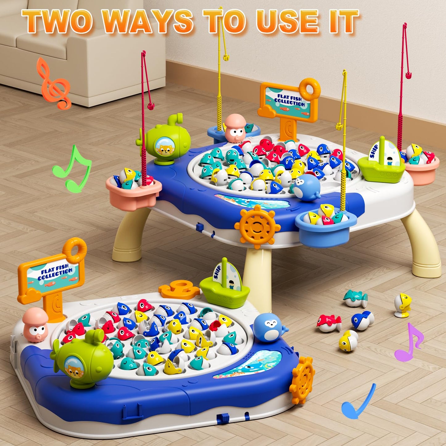 Jiakora Magnetic Fishing Game for Kids — Ages 1-7, 42 Fishes, Rotating Board