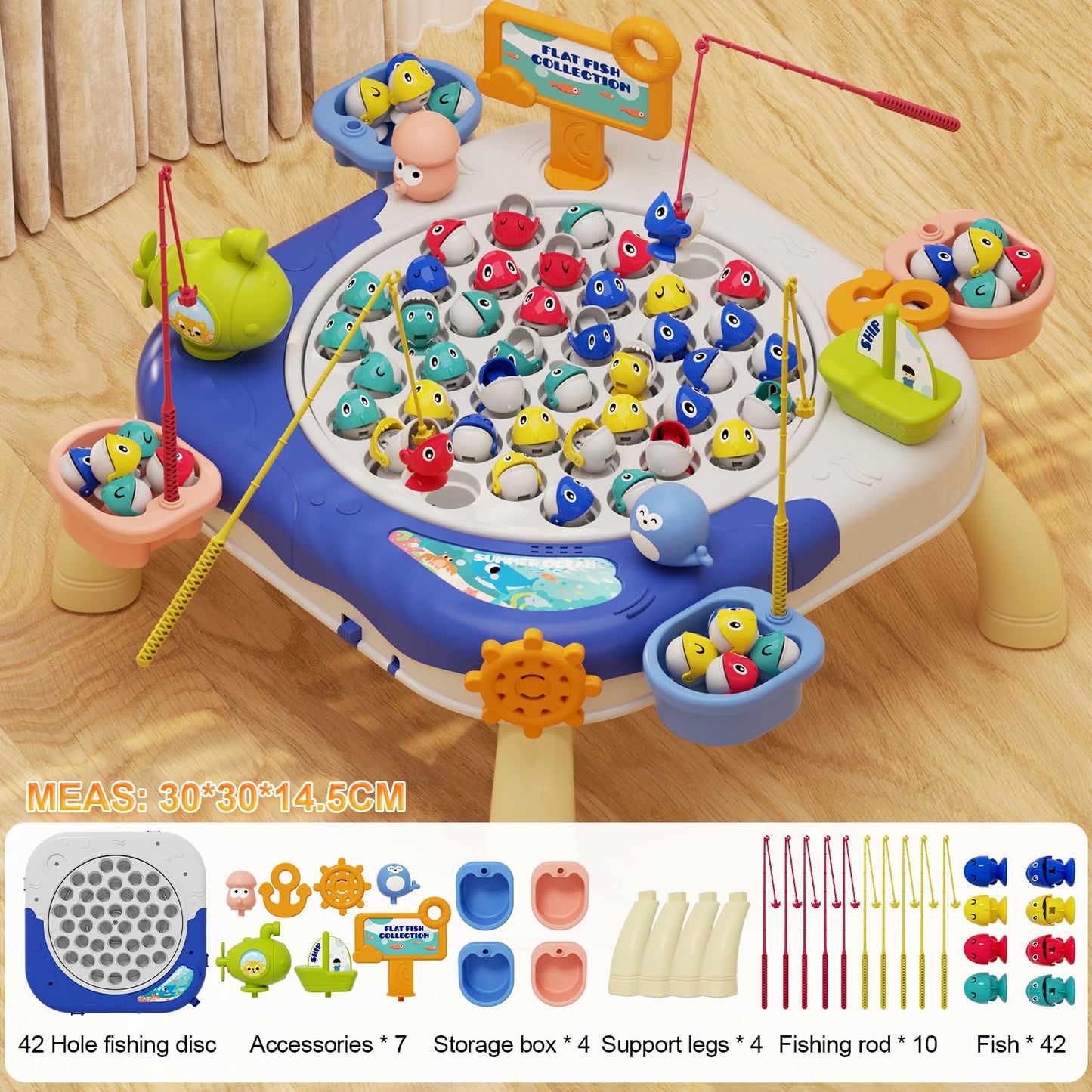 Jiakora Magnetic Fishing Game for Kids — Ages 1-7, 42 Fishes, Rotating Board