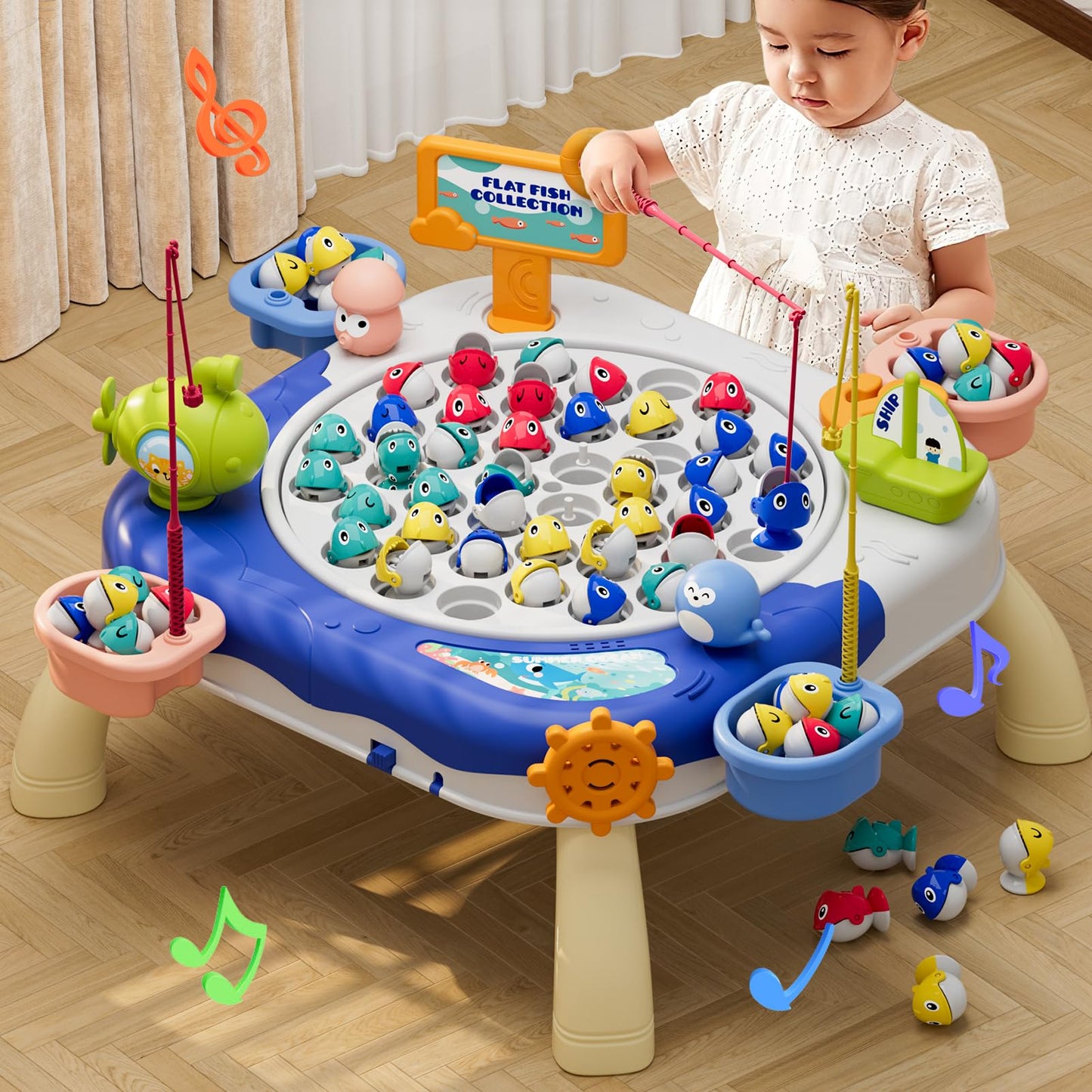 Jiakora Magnetic Fishing Game for Kids — Ages 1-7, 42 Fishes, Rotating Board