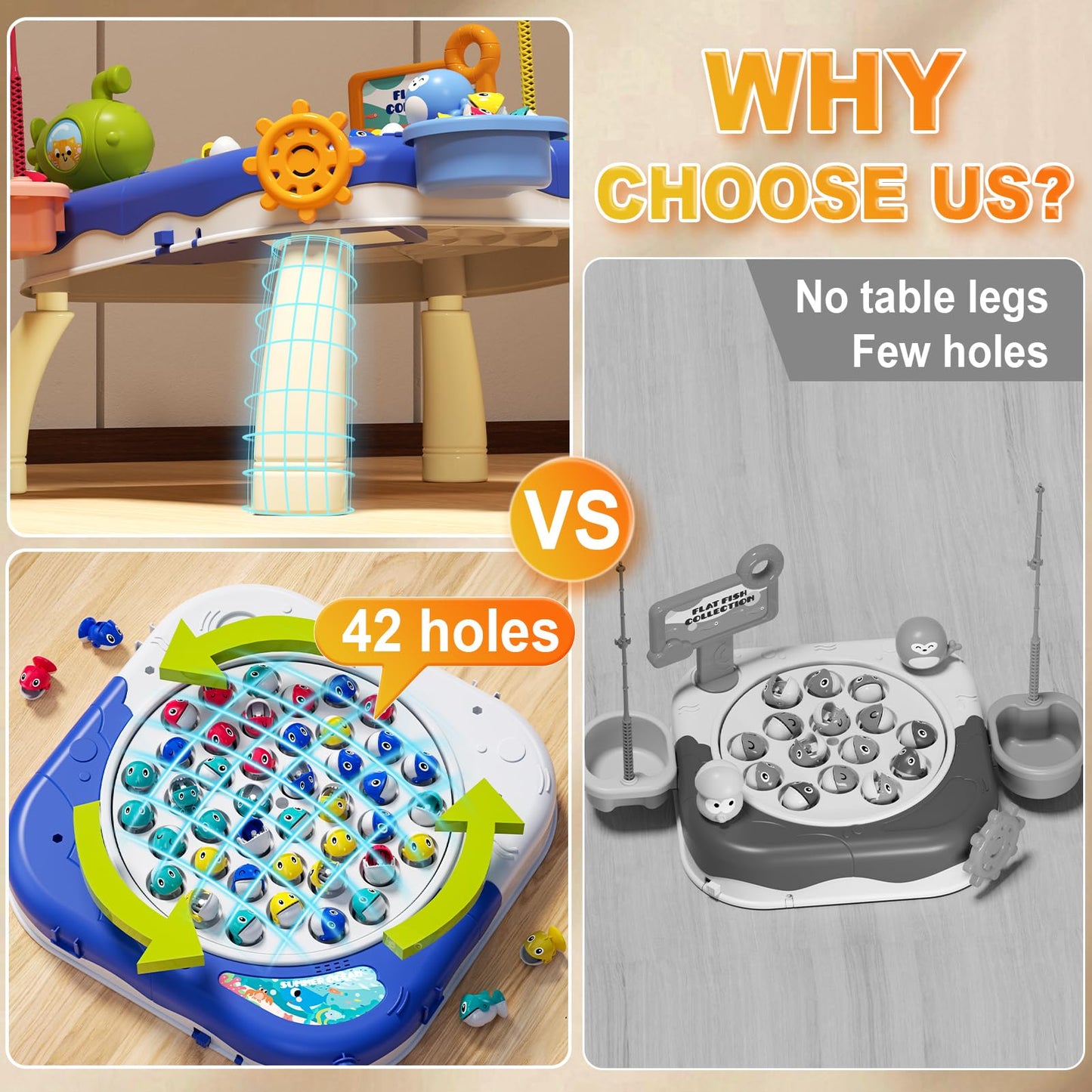 Jiakora Magnetic Fishing Game for Kids — Ages 1-7, 42 Fishes, Rotating Board