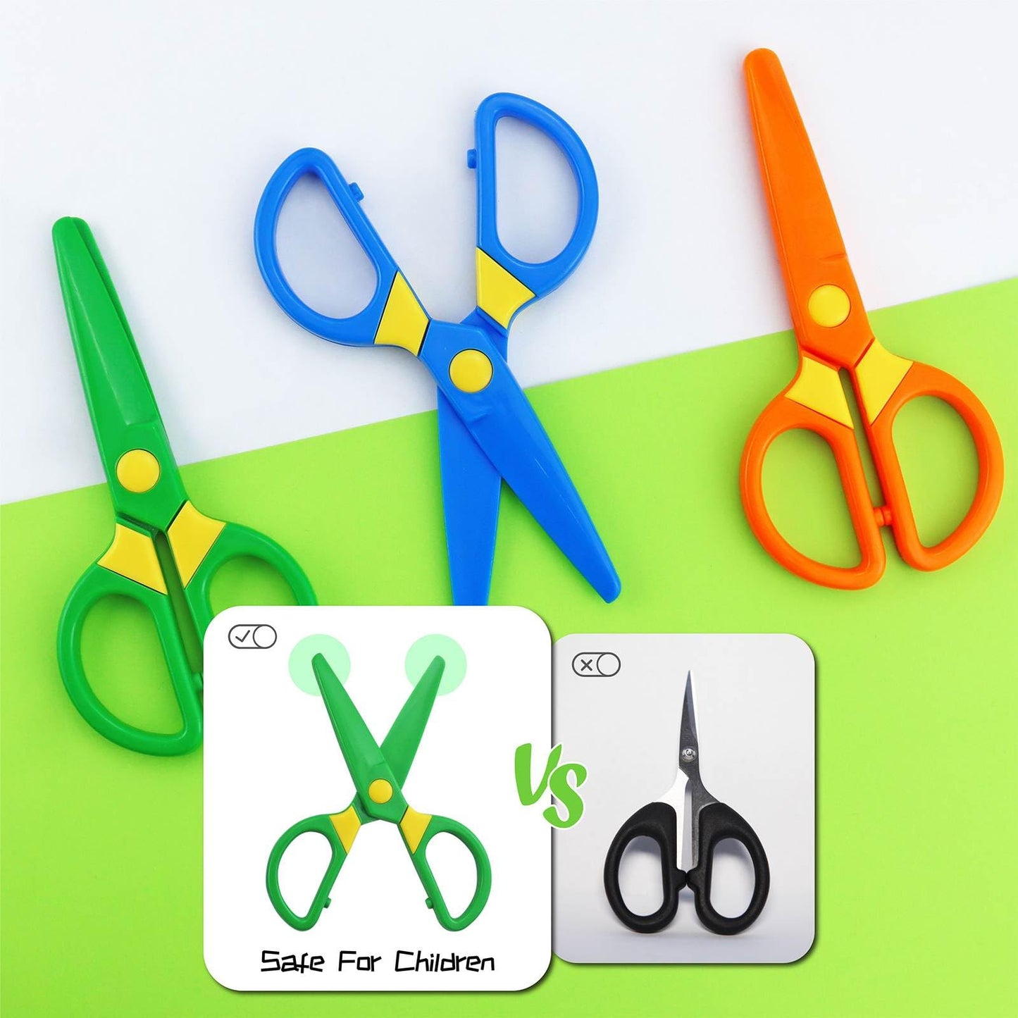 JIALEEY 3-Pack Plastic Child-Safe Scissors — Toddlers Training Scissors for Home & Classroom