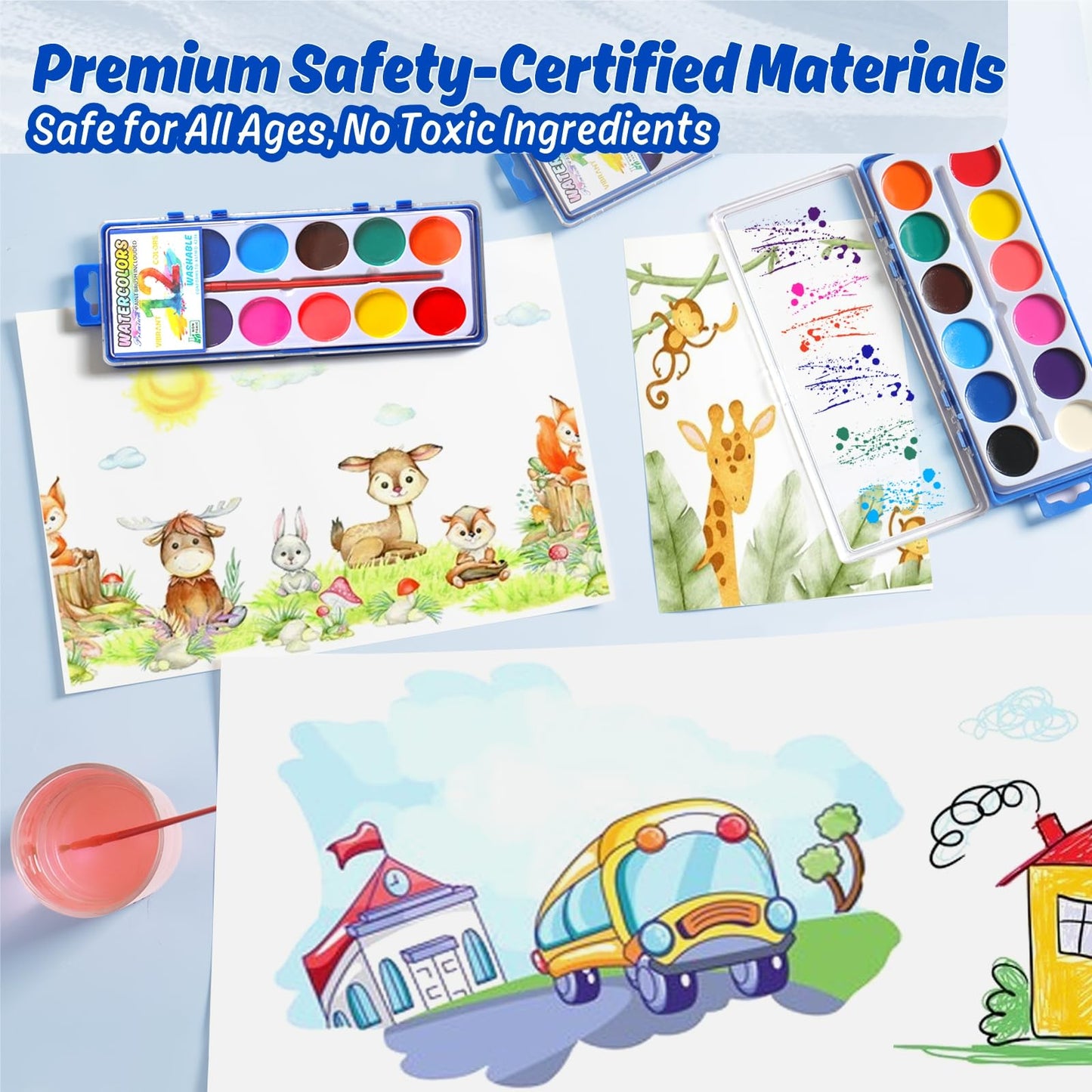 JIANERSHE 24-Pack Watercolor Set — 12 Vibrant, Washable Colors with Brushes for Classroom & Home