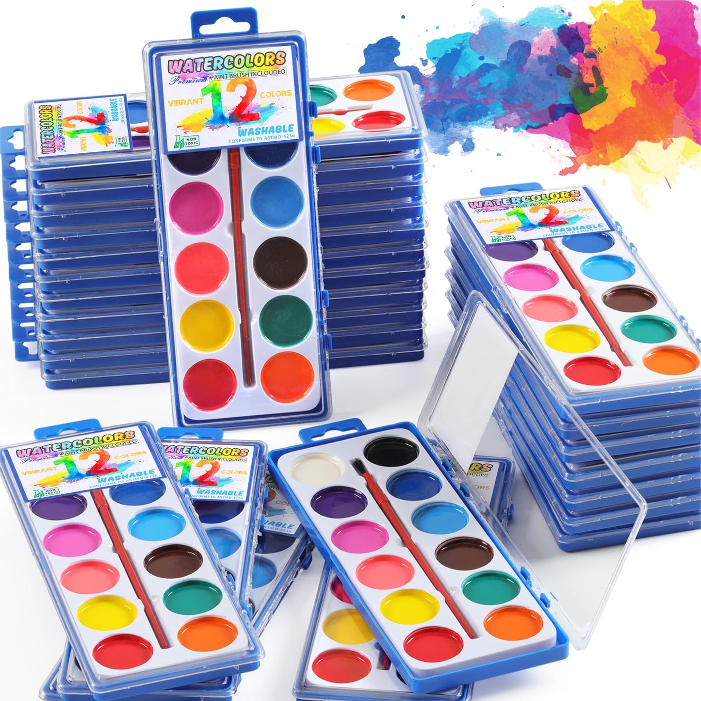 JIANERSHE 24-Pack Watercolor Set — 12 Vibrant, Washable Colors with Brushes for Classroom & Home