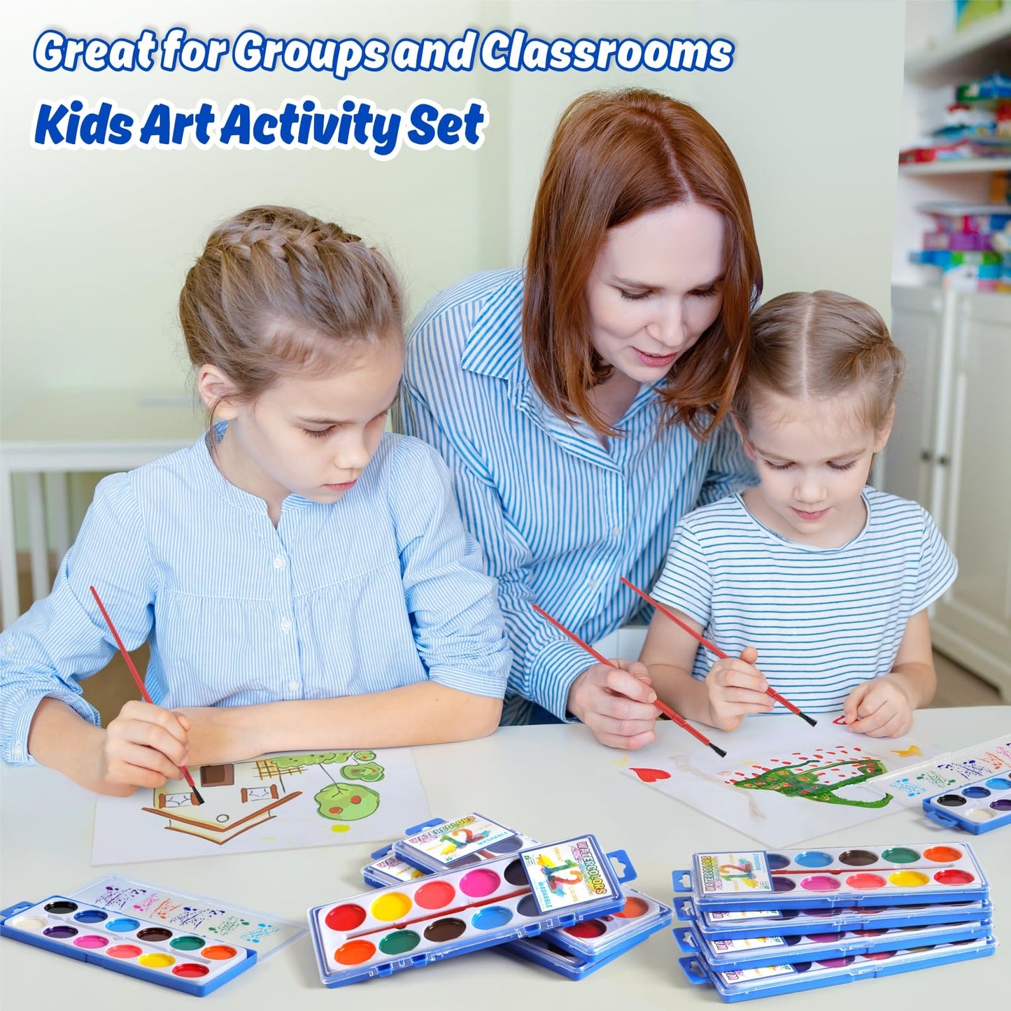 JIANERSHE 24-Pack Watercolor Set — 12 Vibrant, Washable Colors with Brushes for Classroom & Home
