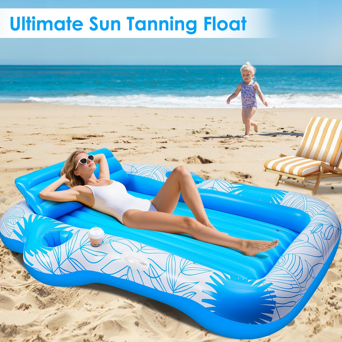 JIANYHW Inflatable Adult Tanning Pool Lounger – 85 x 71 in | Extra-Large Pool Float