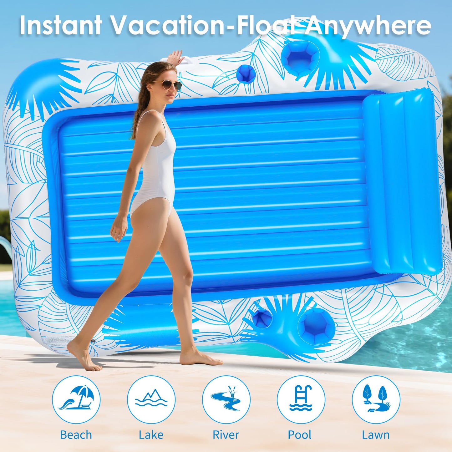JIANYHW Inflatable Adult Tanning Pool Lounger – 85 x 71 in | Extra-Large Pool Float