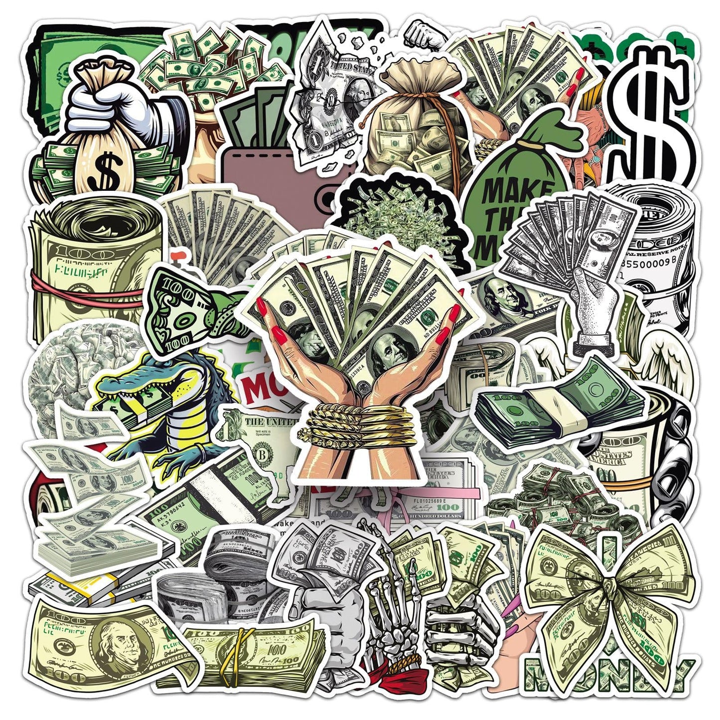 Jictegb 50 Pcs Cartoon Dollar Stickers – Premium PVC, Reusable & Removable for Notebooks & Gifts