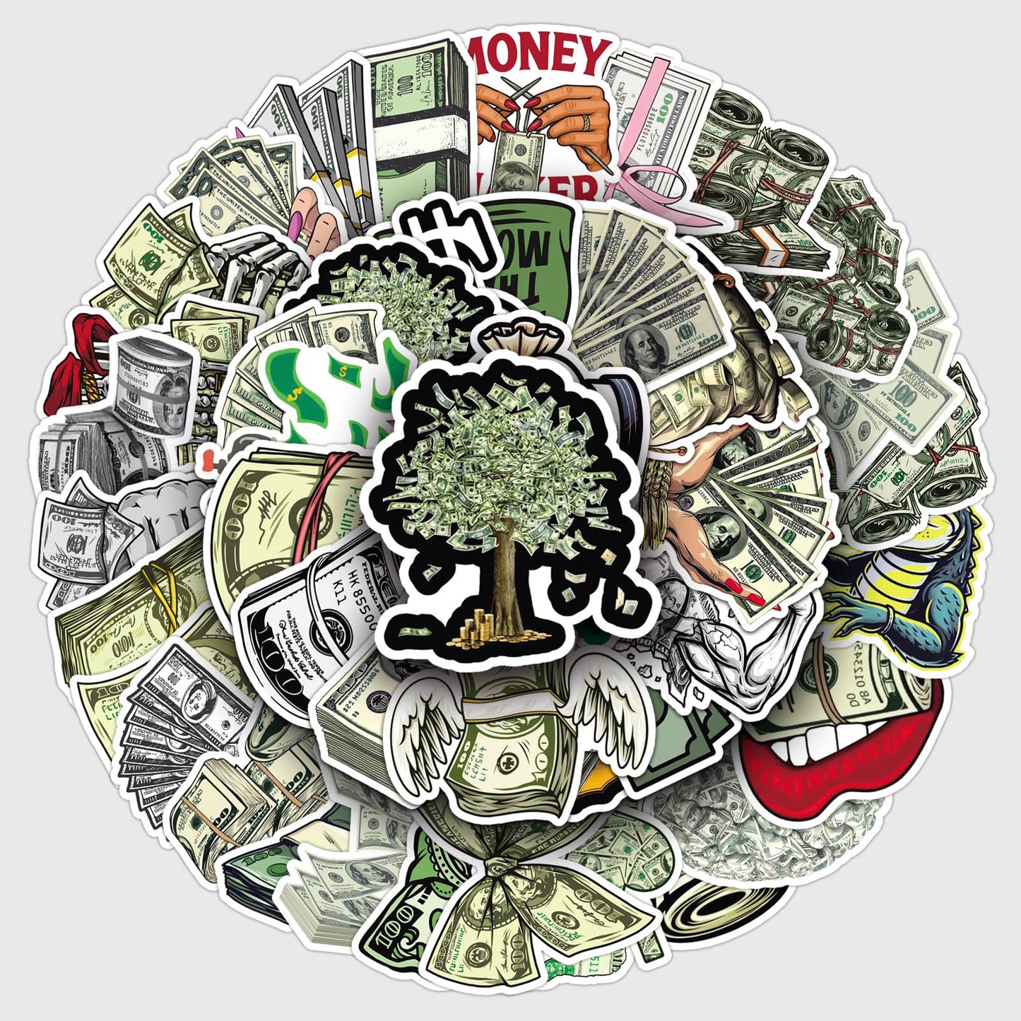 Jictegb 50 Pcs Cartoon Dollar Stickers – Premium PVC, Reusable & Removable for Notebooks & Gifts