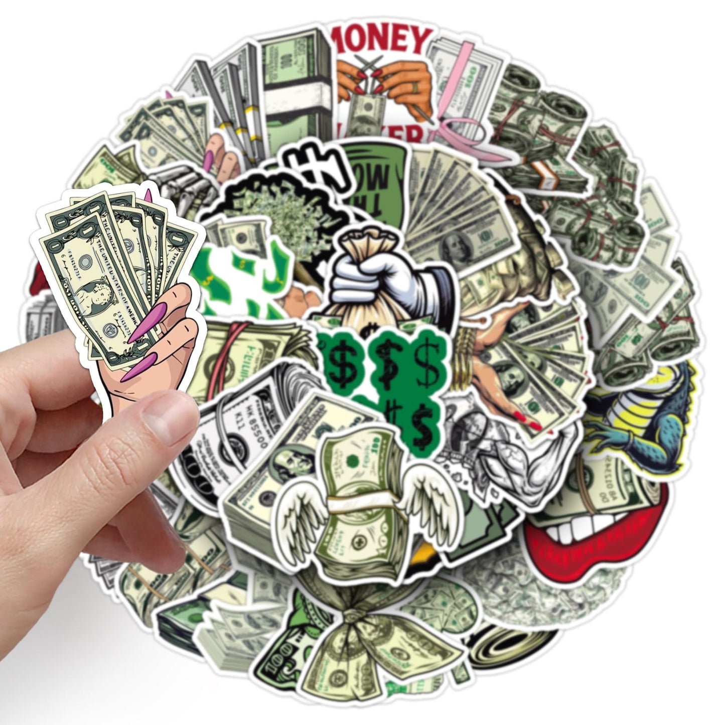 Jictegb 50 Pcs Cartoon Dollar Stickers – Premium PVC, Reusable & Removable for Notebooks & Gifts