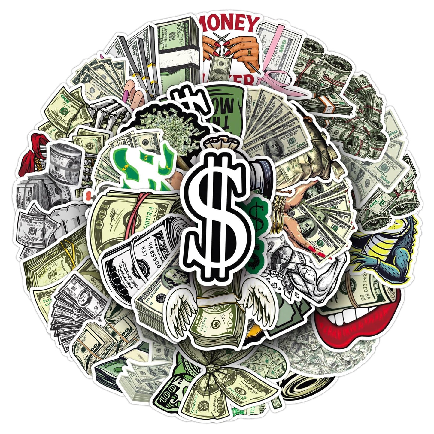 Jictegb 50 Pcs Cartoon Dollar Stickers – Premium PVC, Reusable & Removable for Notebooks & Gifts