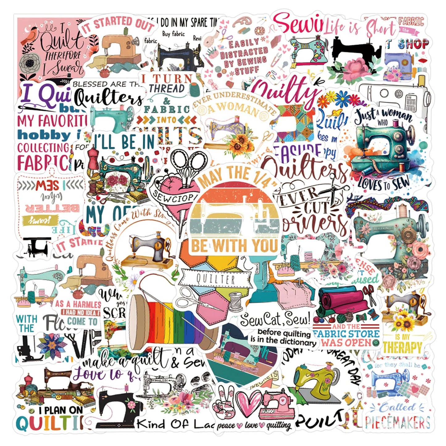 Jictegb 55Pcs Sewing Stickers – Waterproof Vinyl Decals for Laptop, Bottle & More