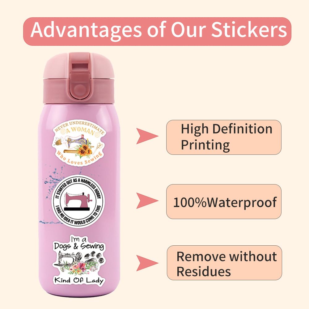 Jictegb 55Pcs Sewing Stickers – Waterproof Vinyl Decals for Laptop, Bottle & More