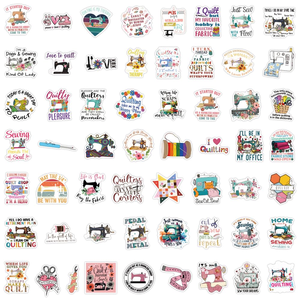 Jictegb 55Pcs Sewing Stickers – Waterproof Vinyl Decals for Laptop, Bottle & More