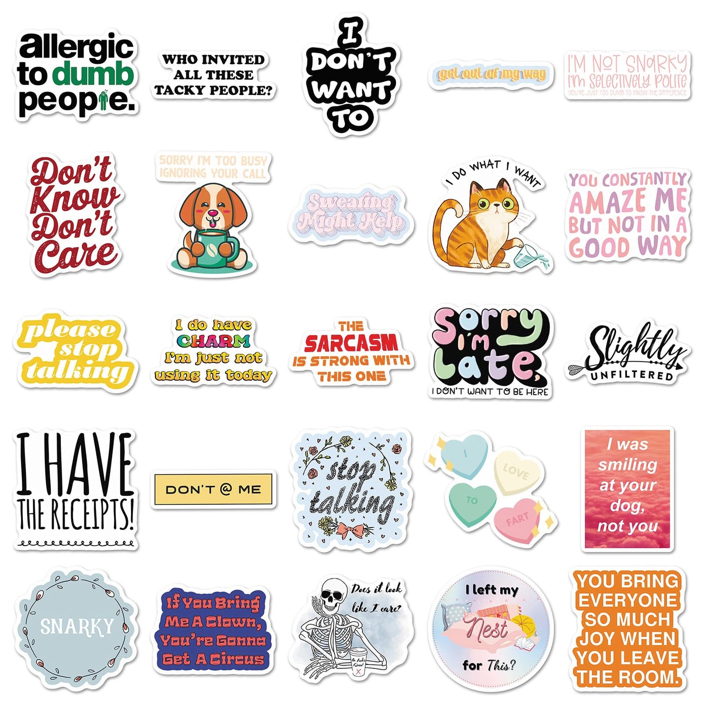 Jictegb 50pc Snarky Stickers Pack – Funny Spanish Quotes for Laptops & More