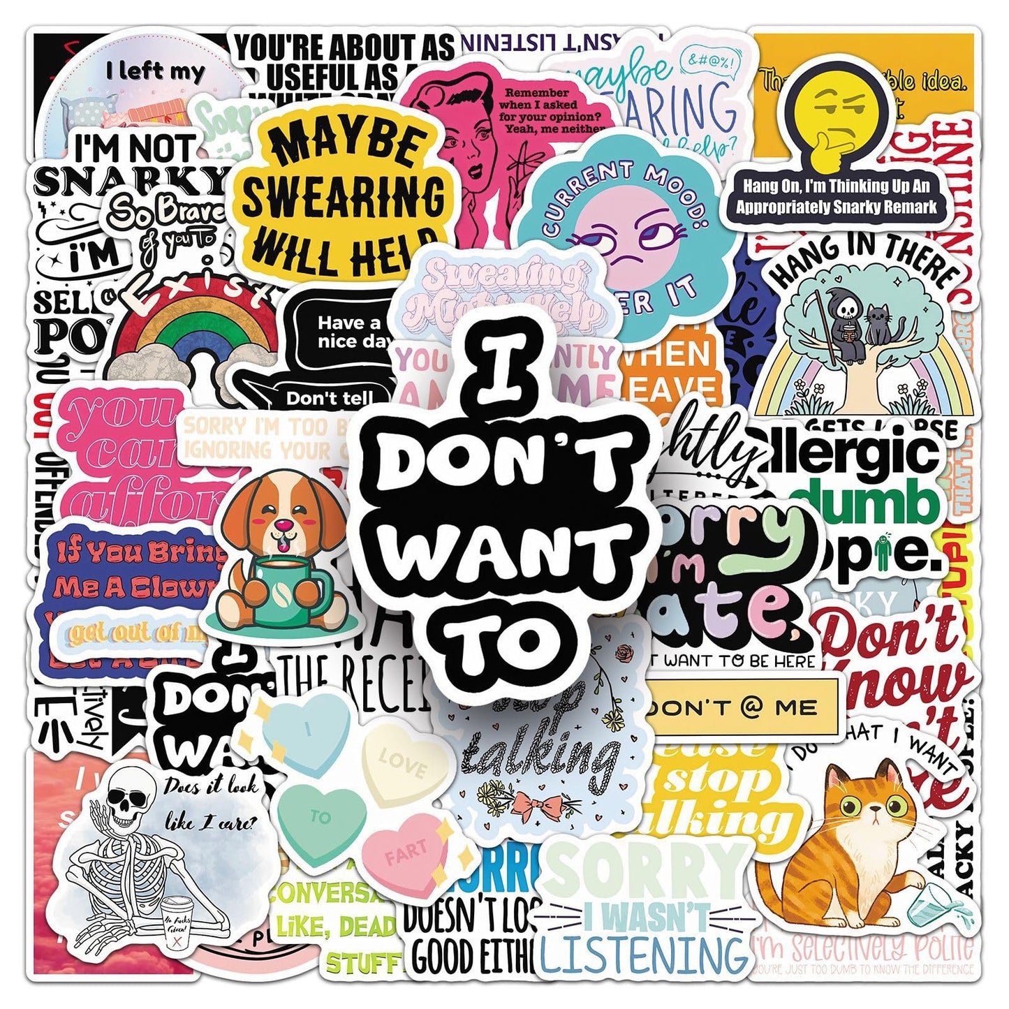 Jictegb 50pc Snarky Stickers Pack – Funny Spanish Quotes for Laptops & More