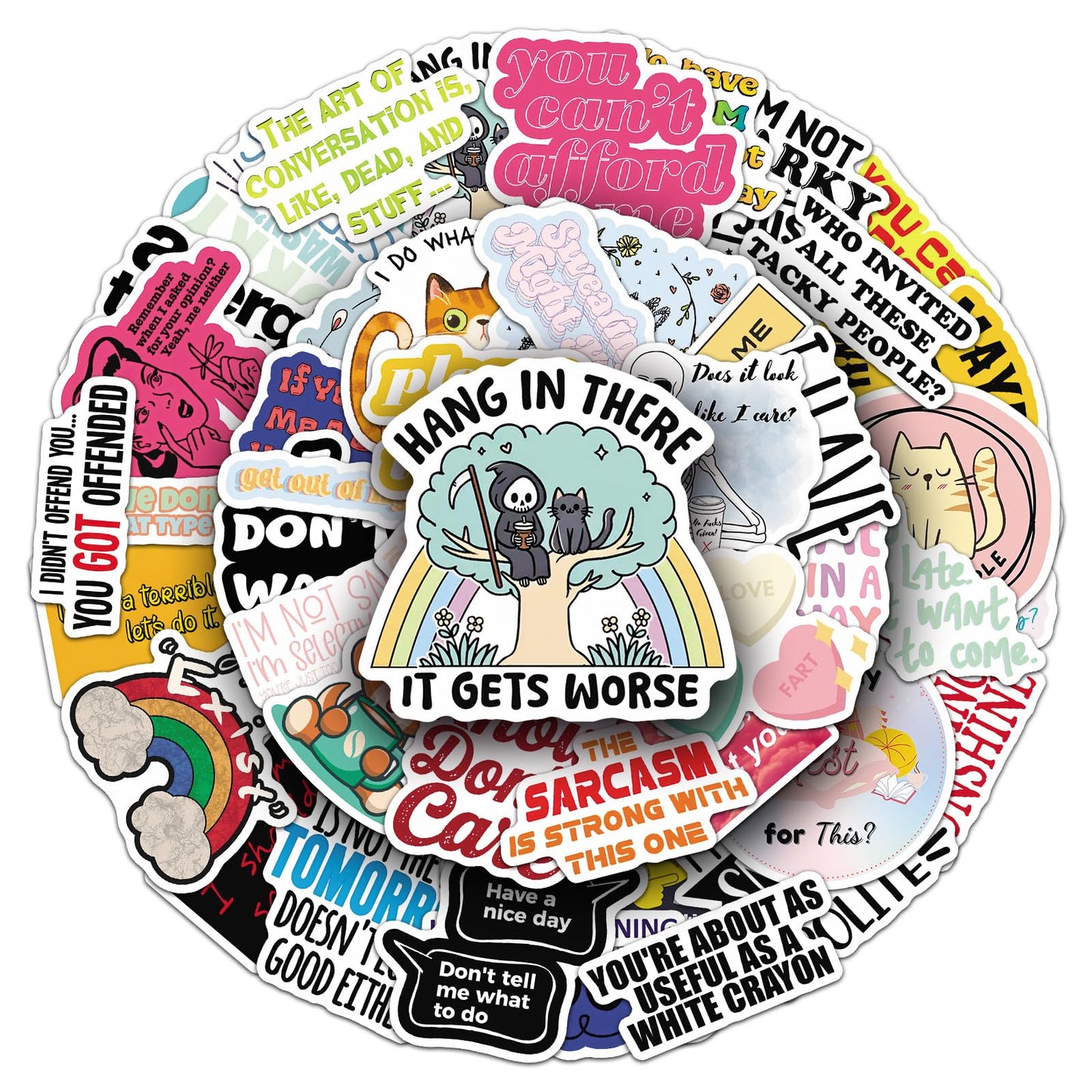 Jictegb 50pc Snarky Stickers Pack – Funny Spanish Quotes for Laptops & More