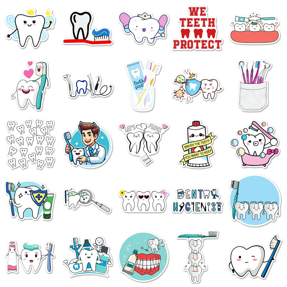 Jictegb Tooth Stickers — 50 Pcs Vinyl Decals for Laptop, Bottle, Luggage & More