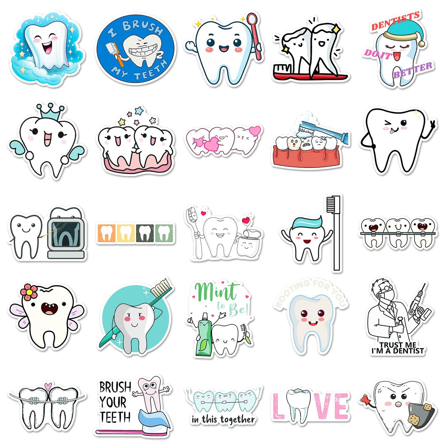 Jictegb Tooth Stickers — 50 Pcs Vinyl Decals for Laptop, Bottle, Luggage & More