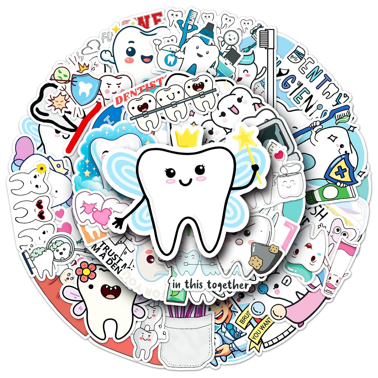 Jictegb Tooth Stickers — 50 Pcs Vinyl Decals for Laptop, Bottle, Luggage & More