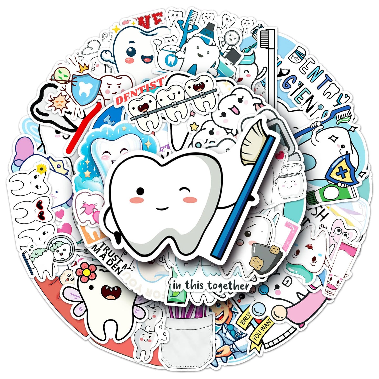 Jictegb Tooth Stickers — 50 Pcs Vinyl Decals for Laptop, Bottle, Luggage & More