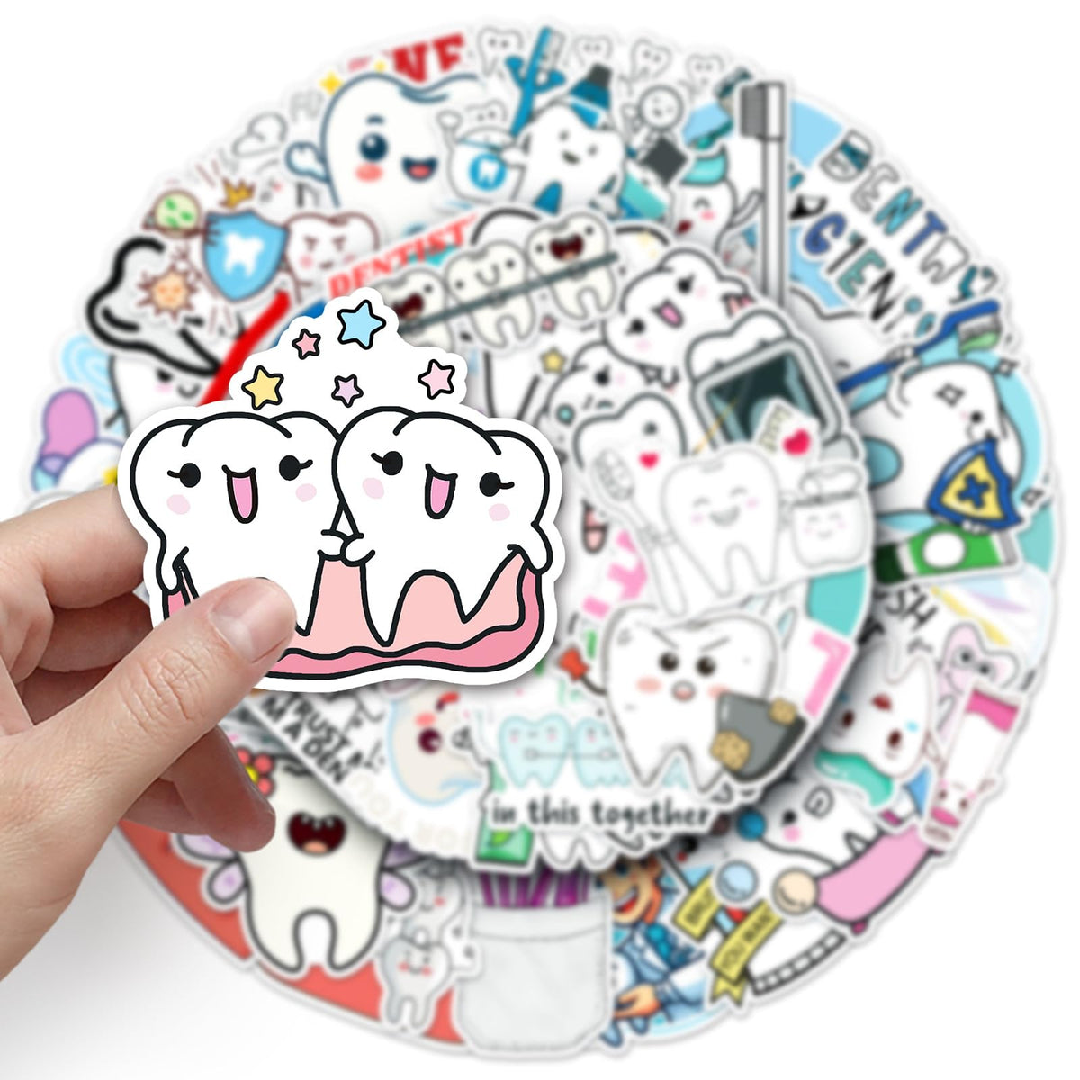 Jictegb Tooth Stickers — 50 Pcs Vinyl Decals for Laptop, Bottle, Luggage & More