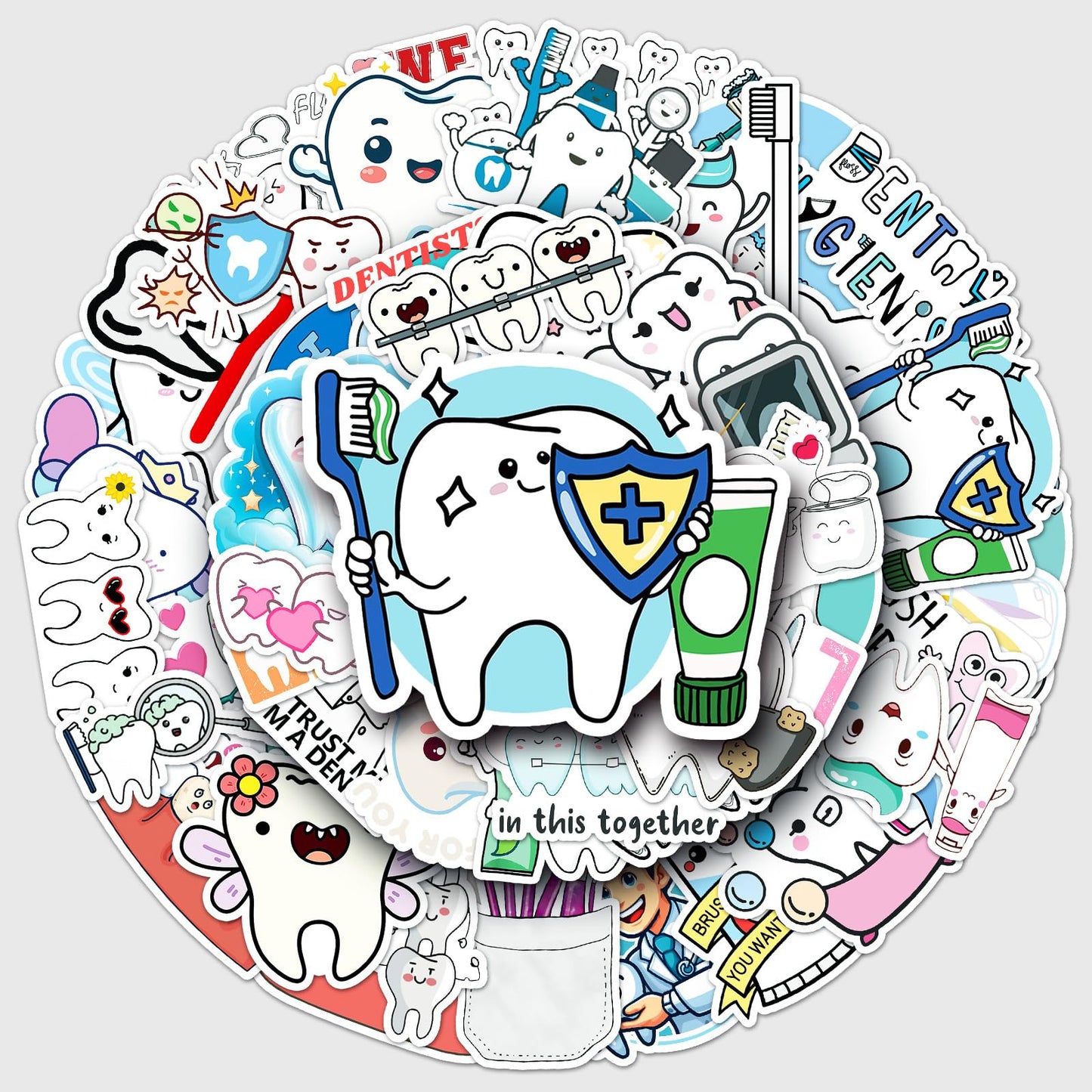 Jictegb Tooth Stickers — 50 Pcs Vinyl Decals for Laptop, Bottle, Luggage & More