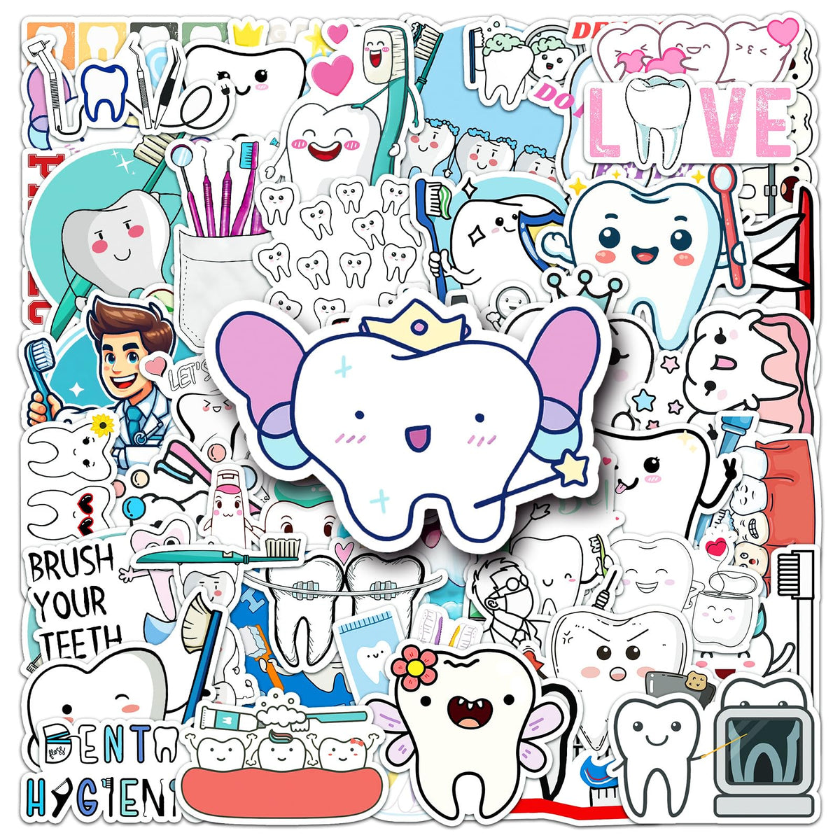 Jictegb Tooth Stickers — 50 Pcs Vinyl Decals for Laptop, Bottle, Luggage & More