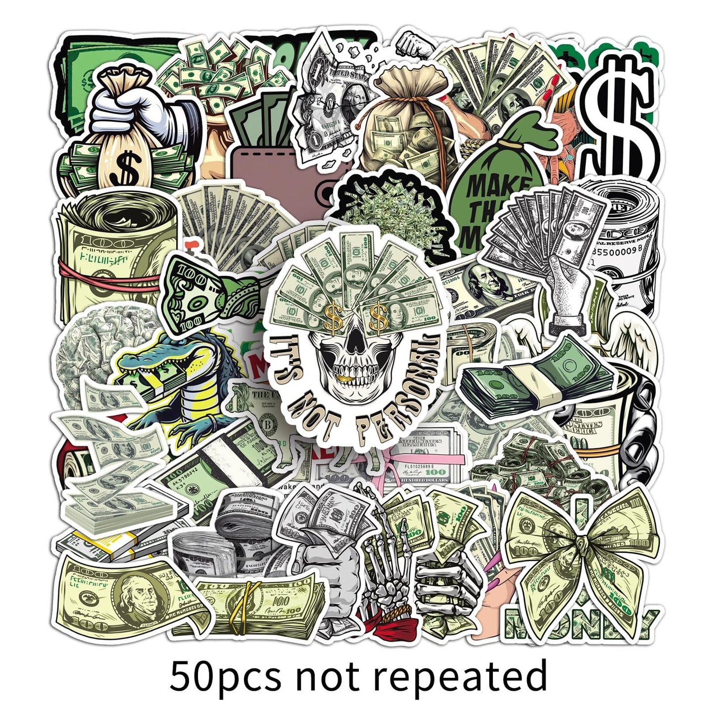 Jictegb 50 Pcs Cartoon Dollar Stickers – Premium PVC, Reusable & Removable for Notebooks & Gifts