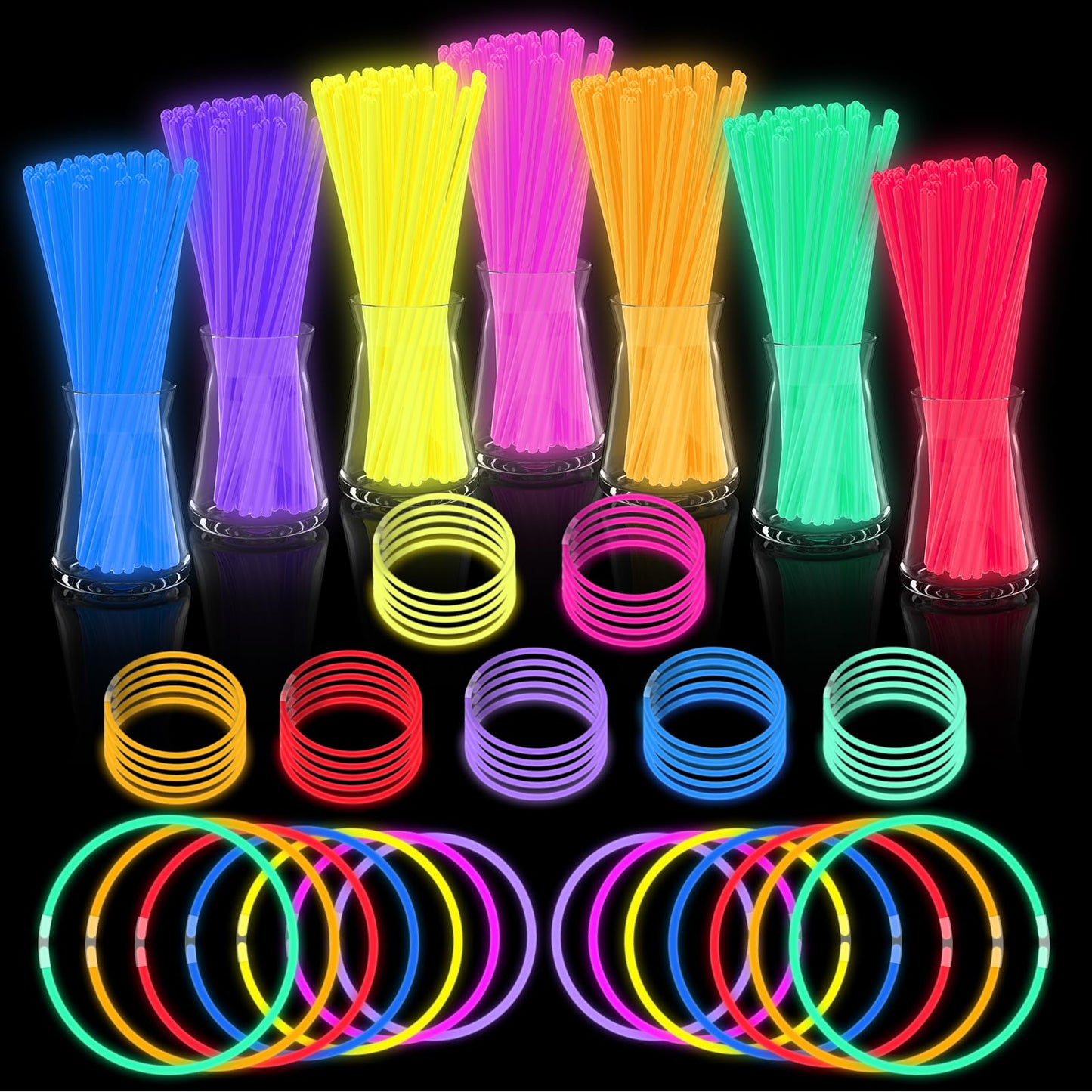 JICUICUI Glow Sticks Bulk Party Pack – Ultra Bright 800+ Pieces with Necklaces, Bracelets & Connectors