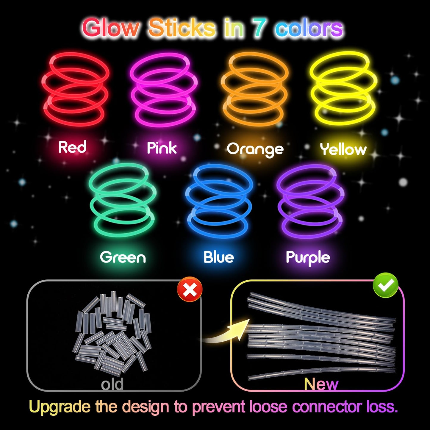 JICUICUI Glow Sticks Bulk Party Pack – Ultra Bright 800+ Pieces with Necklaces, Bracelets & Connectors